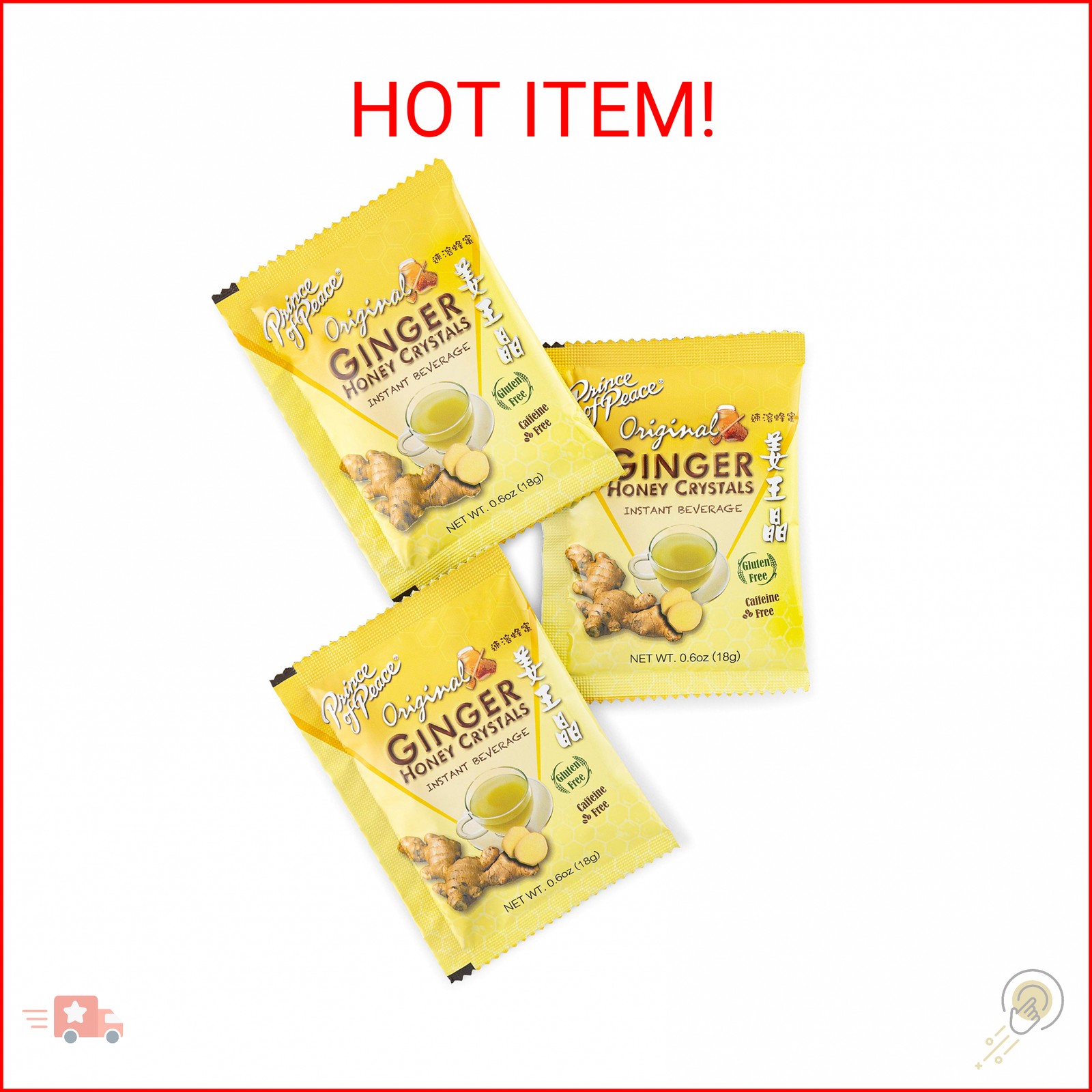 Prince of Peace Instant Lemon Ginger Honey Crystals, 30 Sachets – Instant Hot or