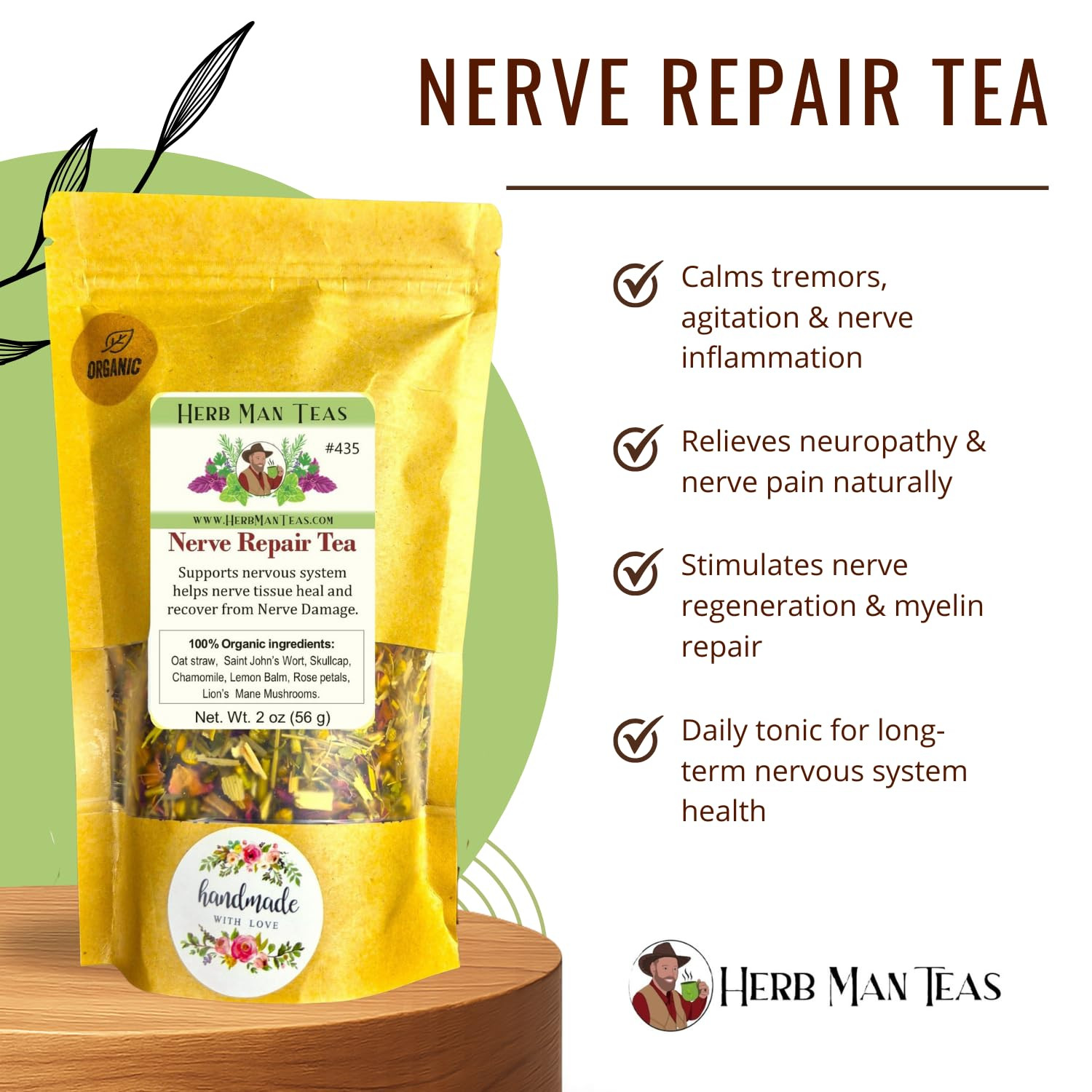 NERVE REPAIR TEA with Lions Mane Mushrooms for Tremors & Nerve Damage Formulated