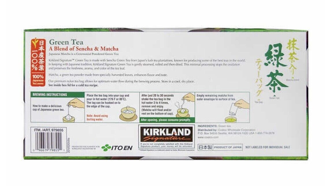 Kirkland Signature Green Tea Bags, 1.5 g, 100-count Healthy Detox beverage drink