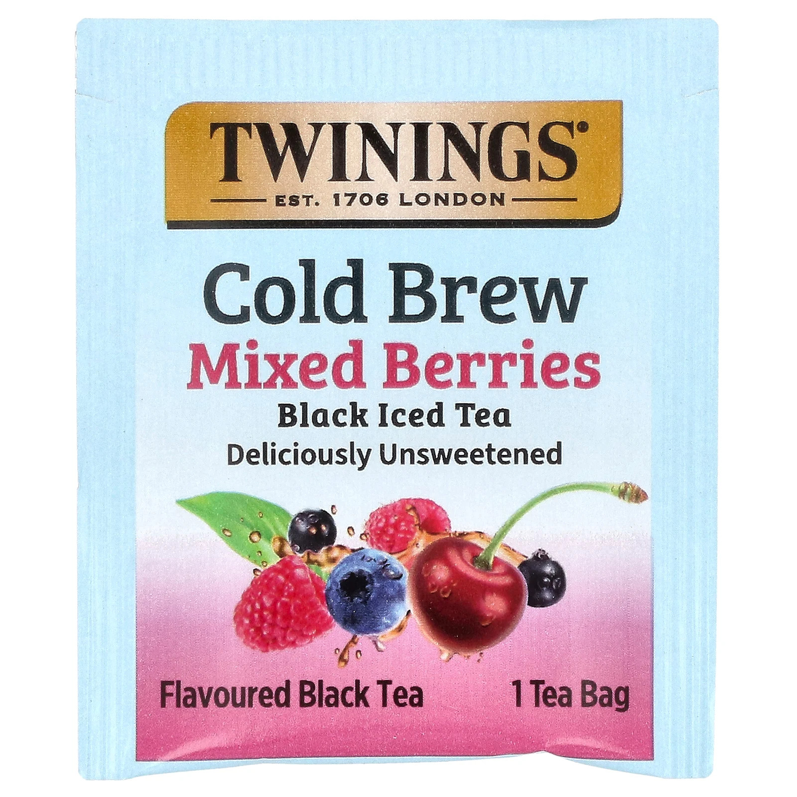 Cold Brewed Iced Tea, Black Tea, Unsweetened, Mixed Berries, 20 Single Serve Tea