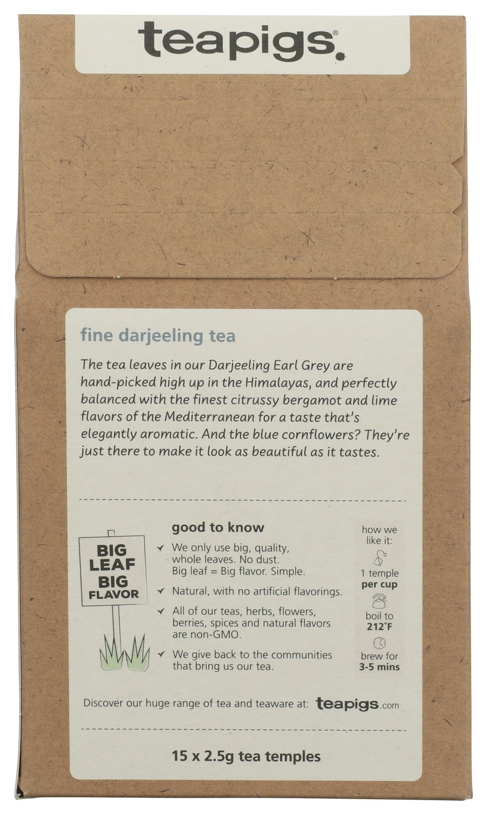 Teapigs Earl Grey Darjeeling Tea 15 Bags Ct 2.5G 6 Pack