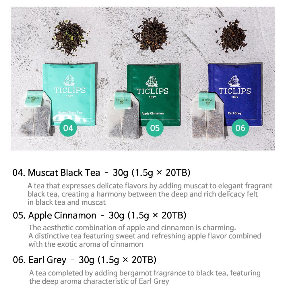 TICLIPS Premium Korean Tea 30g 20 Bags – Choose Your Favorite Flavor