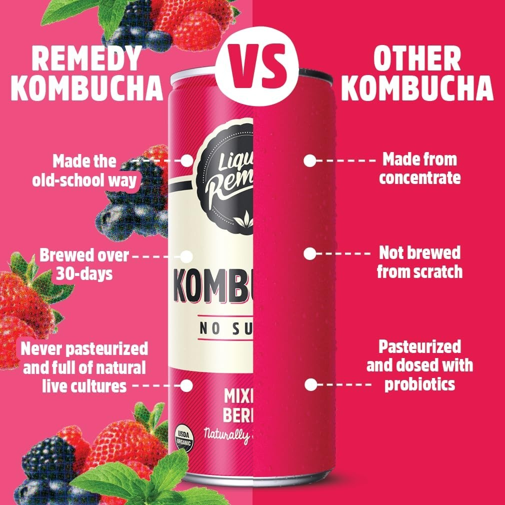 Liquid Remedy Kombucha Sugar Free Organic Drink, Low Calorie, Probiotic Like Tea