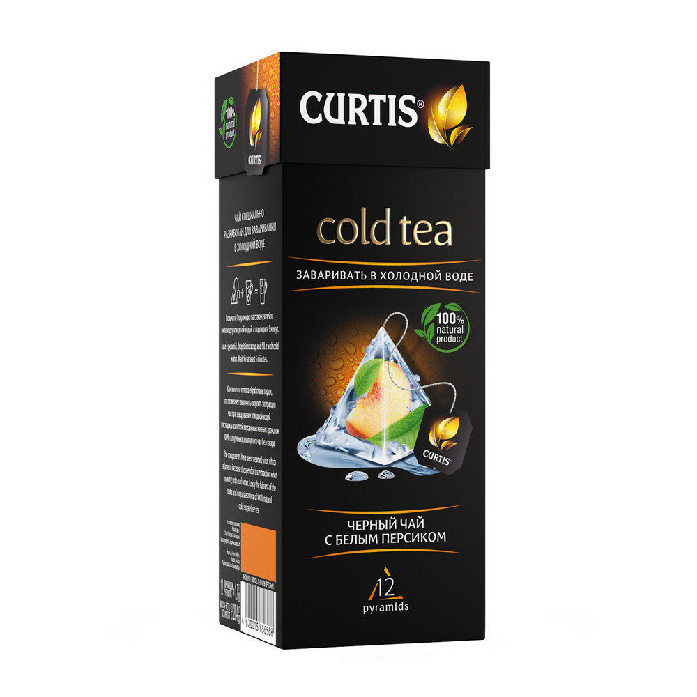 CURTIS COLD BLACK TEA WITH WHITE PEACH 12 PYRAMIDS NON-GMO Чай чёрный листовой