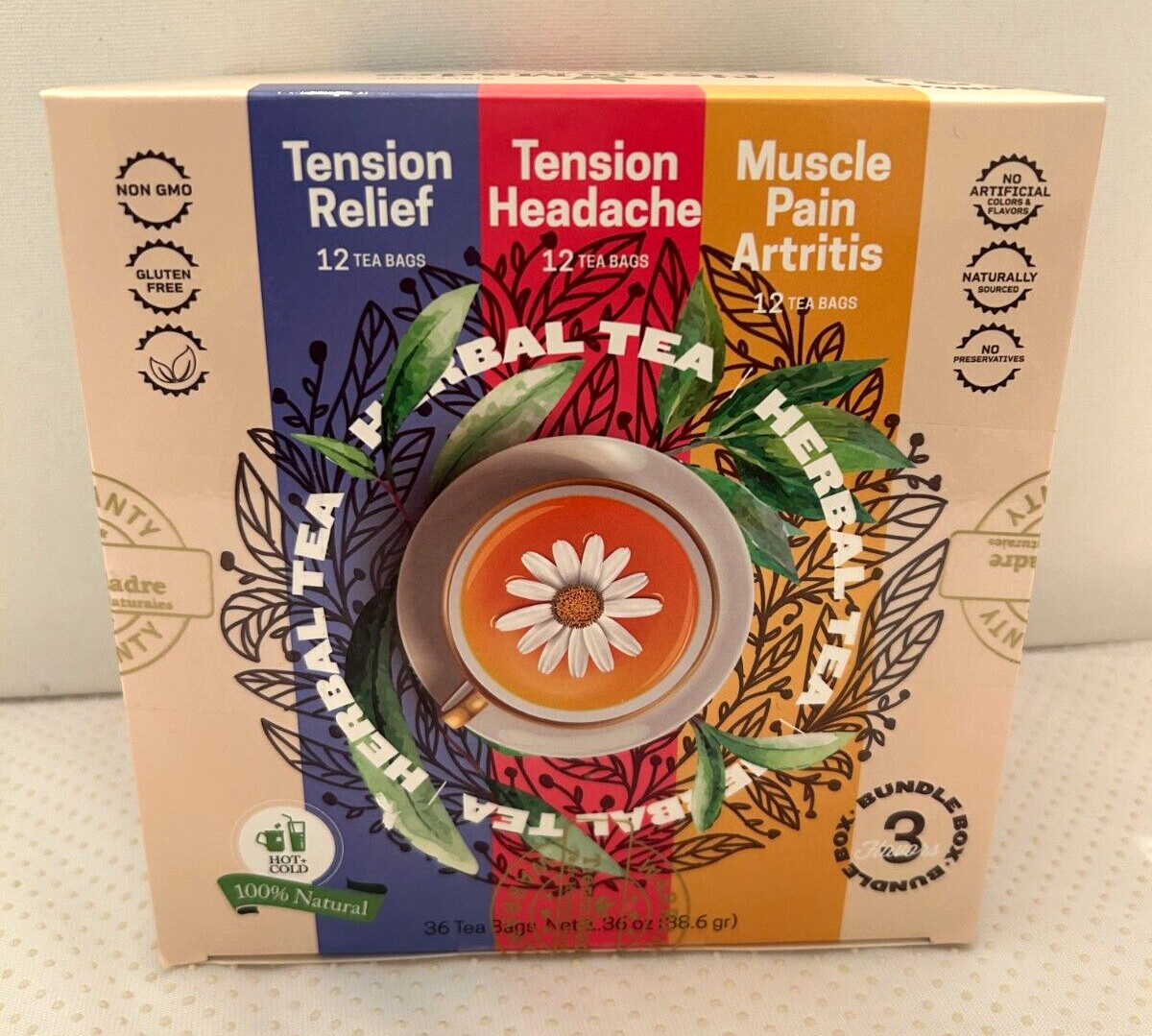 Tierra Madre Herbal Tea Tension, Headache & Muscle Arthritis Pain Relief 36 Bags
