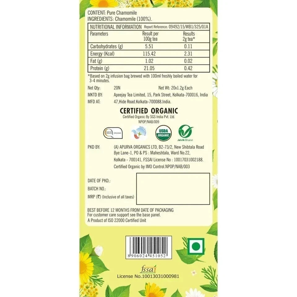 Ty-phoo Calming Organic Chamomile Caffeine Free Tea Bags (20 Tea Bags),24 Gm