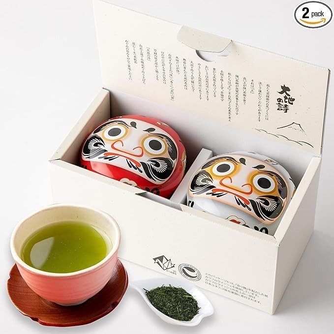 Japanese Tea – Shizuoka Deep-Steamed Sencha, Red & White Daruma Tea Cans