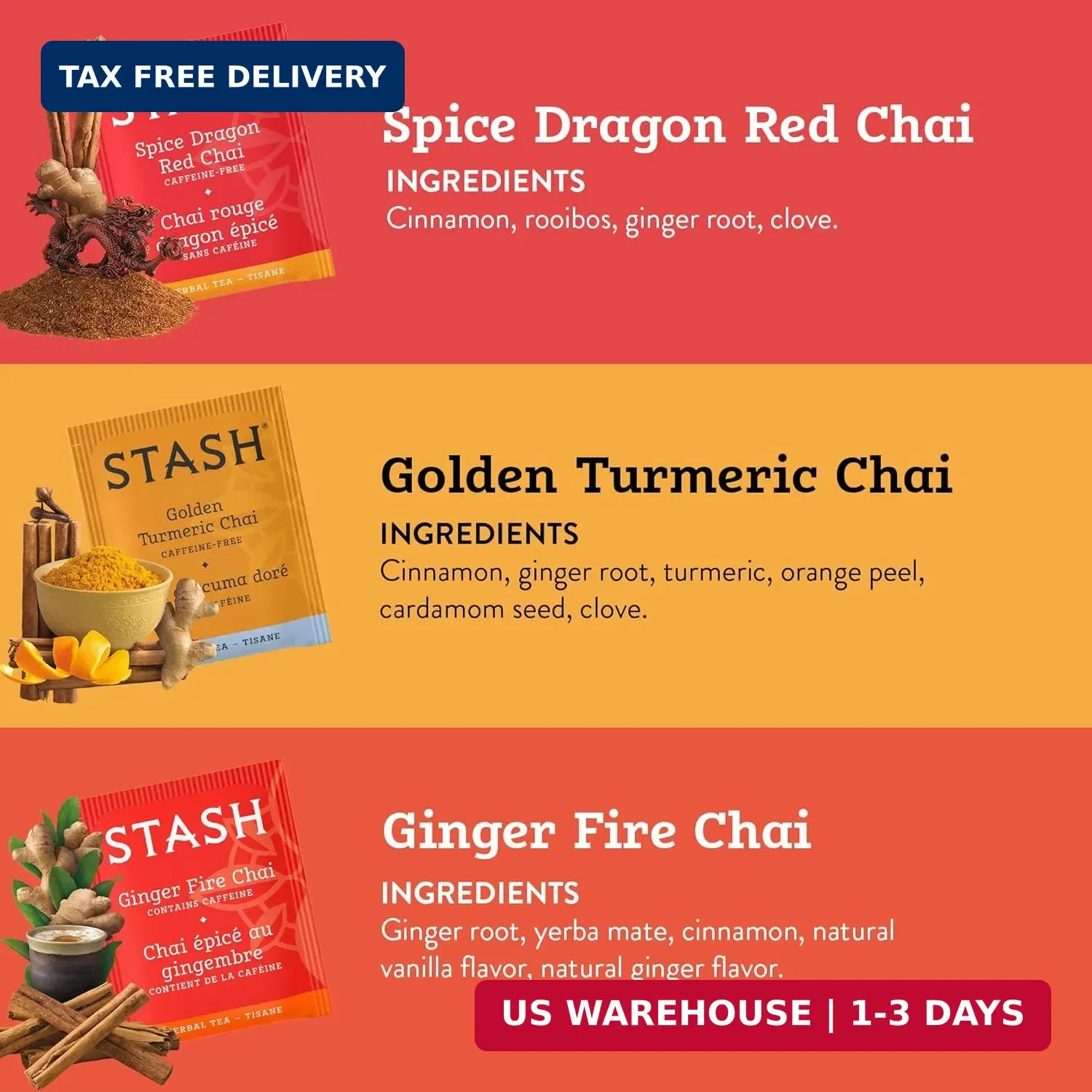 Stash Tea Chai Tea Variety Pack Sampler Assortment – Caffeinated, Non-GMO Projec