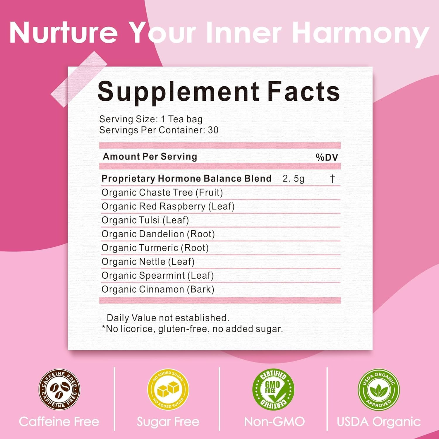 Hormone Balance Tea for Women, Organic Herbal Tea with Red Raspberry Leaf, Tulsi