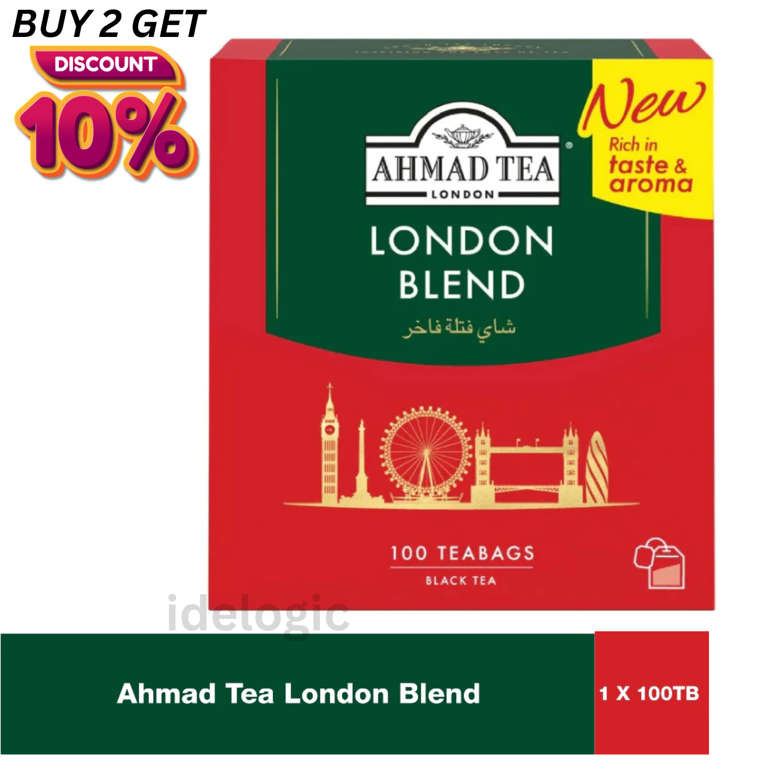 Ahmad Tea London Blend Black Tea – 100 Tagged Teabags Premium Full-Bodied Flavor