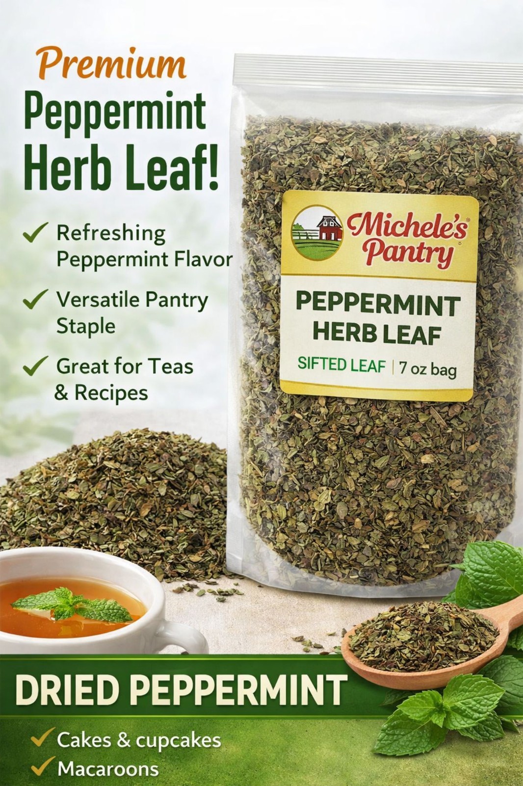 Peppermint Leaf Tea 7oz Bulk Sifted Herb Caffeine Free Fresh Herbal Tea