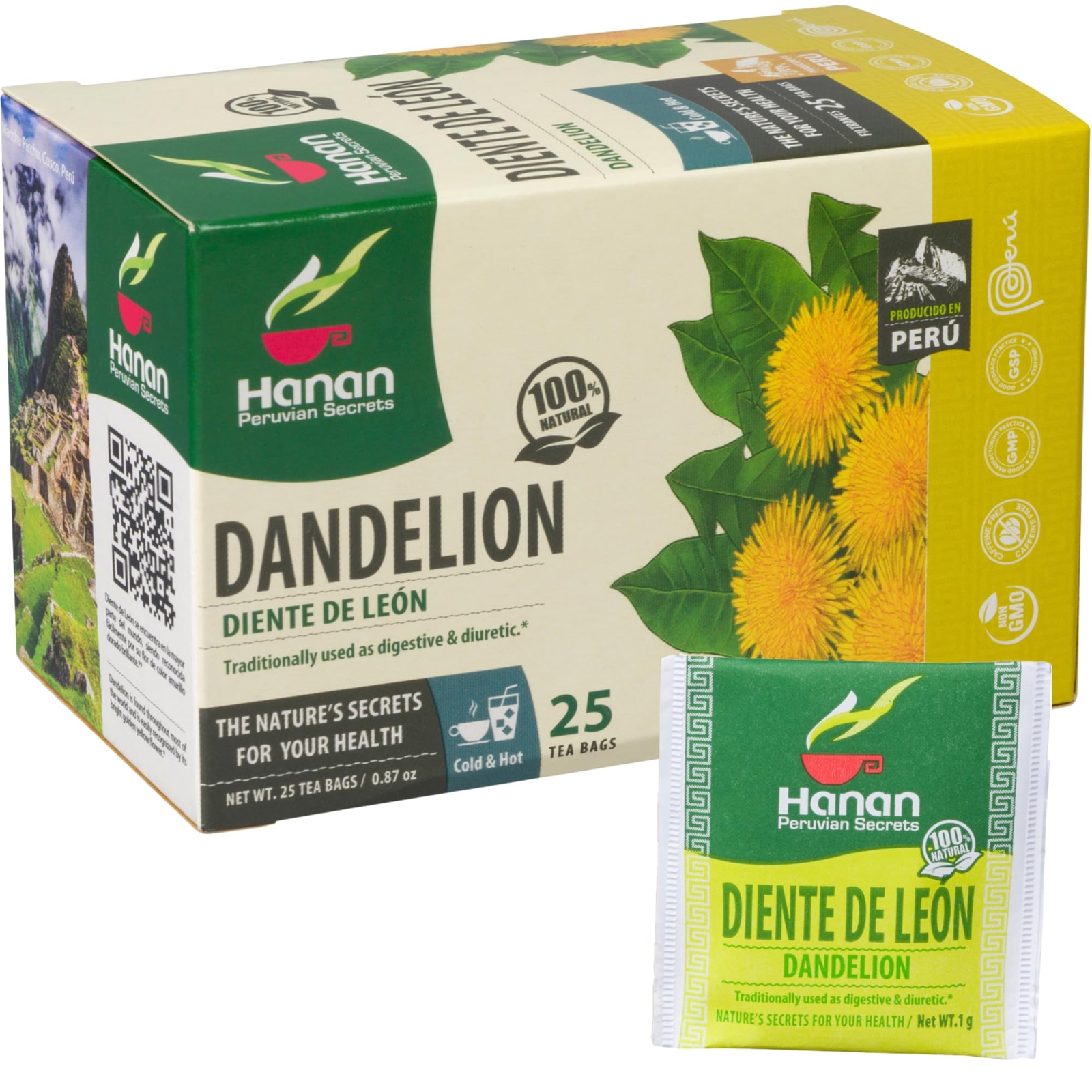 Dandelion Root Tea Bags 25 Count Detox Herbal Digestive Aid Supports Bloating