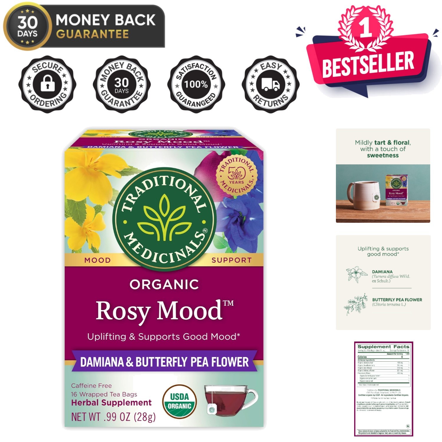 Uplifting Organic Tea Blend with Damiana & Butterfly Pea – 16 Tea Bags
