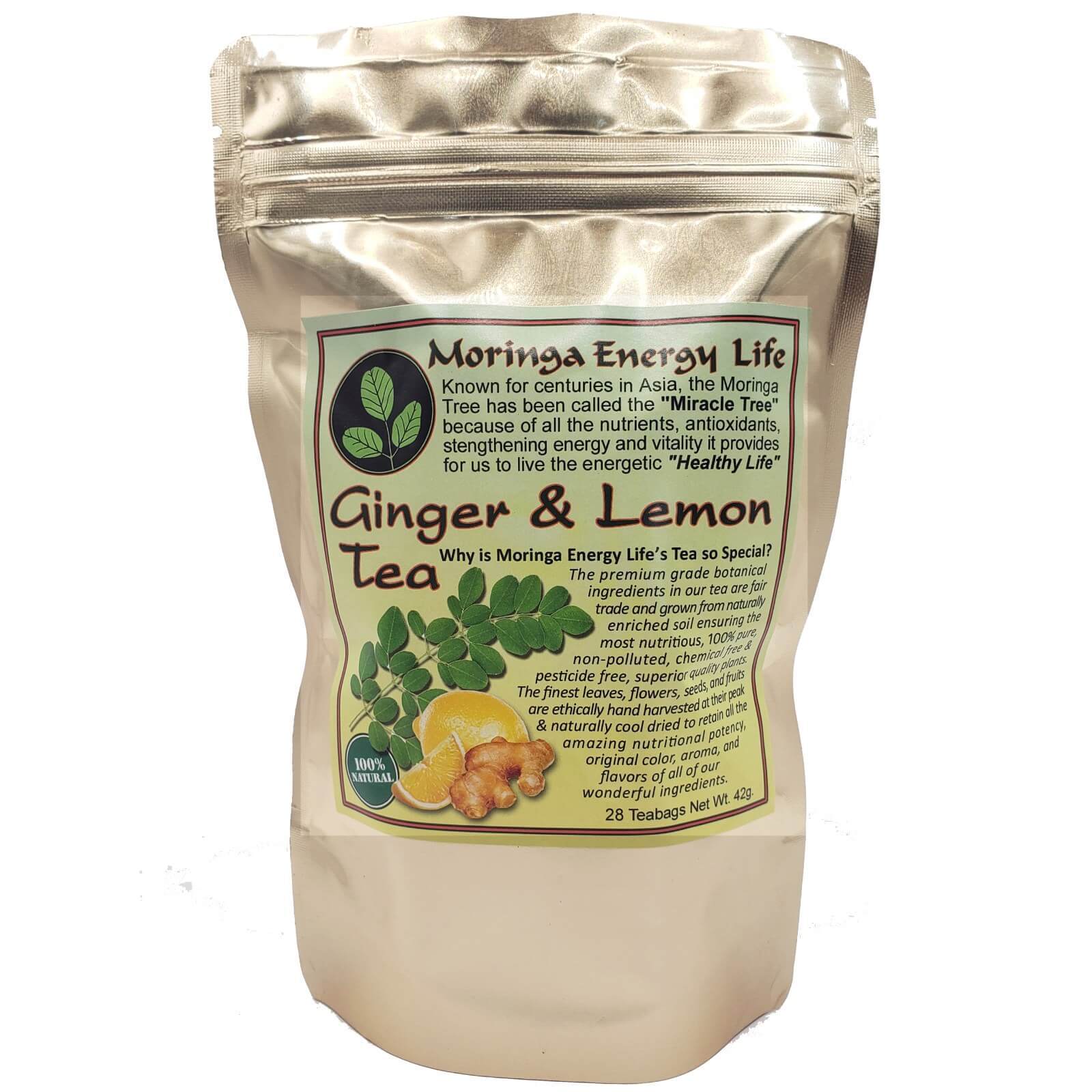 Moringa Ginger Lemon Tea Bags, 28 teas