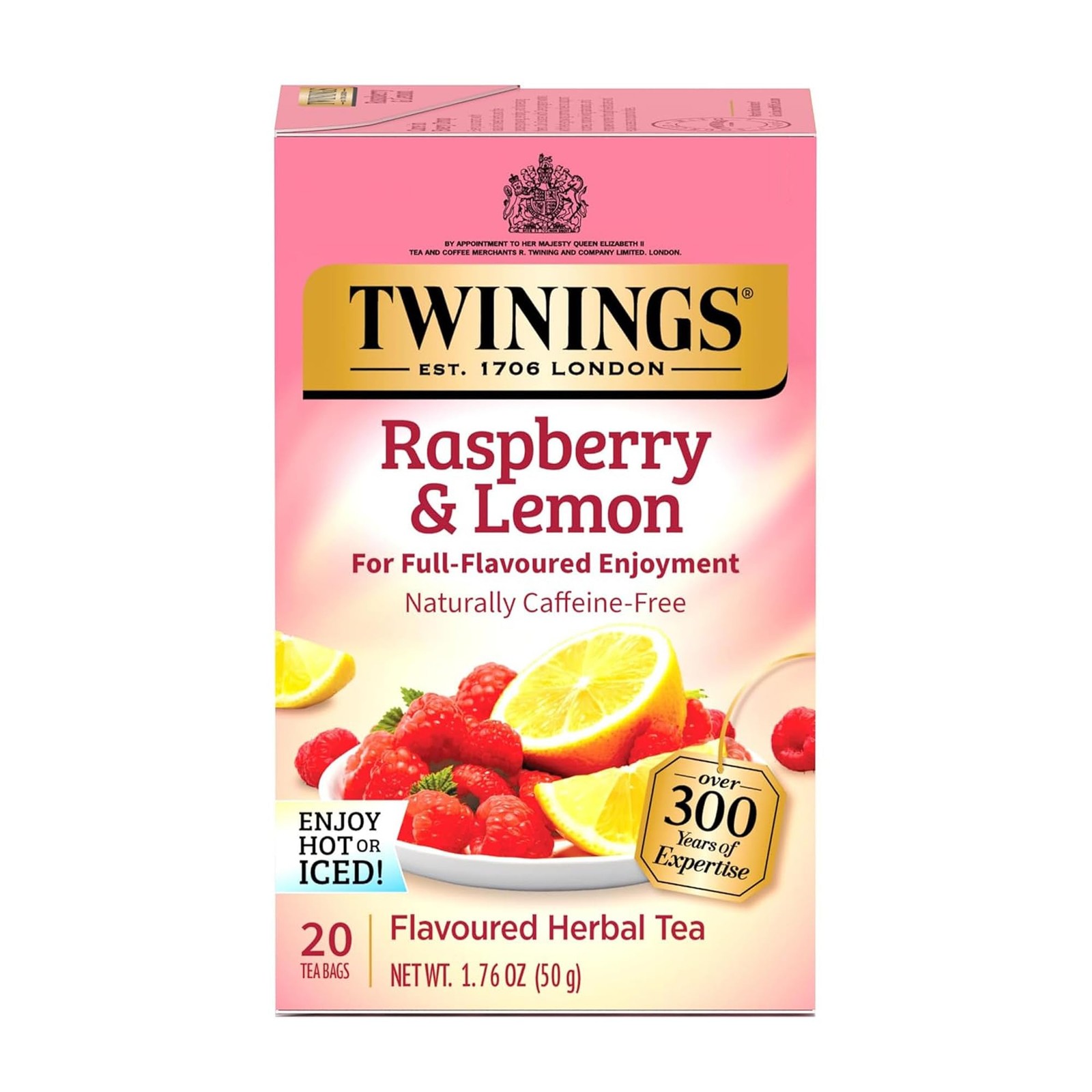 Twinings Raspberry & Lemon Herbal Tea 20 Count (Pack of 1), No Color