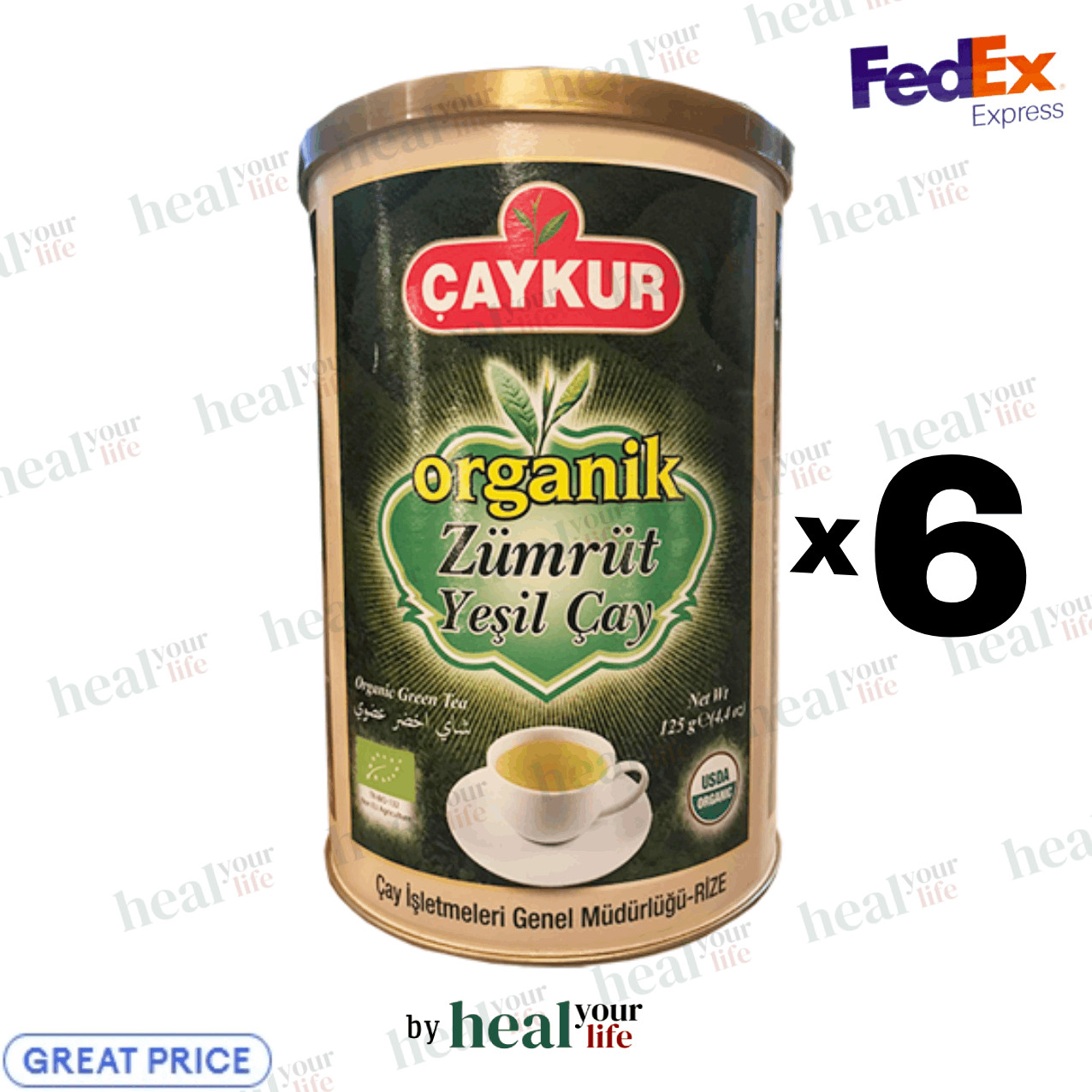 6 pcs of CAYKUR ORGANIC GREEN TEA – ZUMRUT YESIL CAY TURKISH TEA