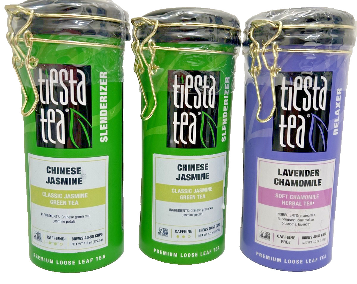3 Fiesta Tea – 2 Chinese Jasmine, Loose Leaf, Medium Caff, 1 Lavender Chamomile