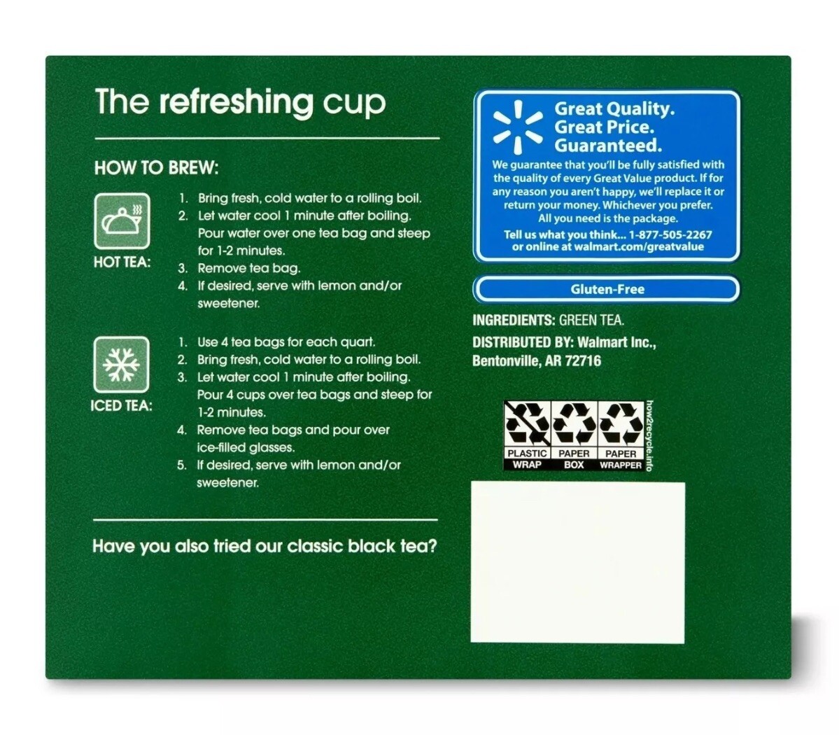 40 ct Green Tea Bags, Great Value, 2.5 oz