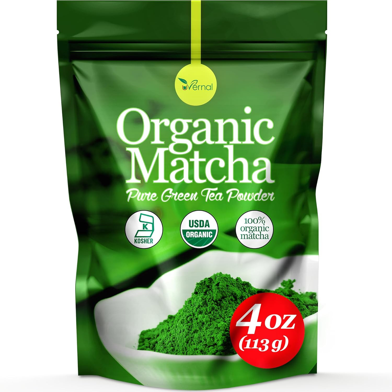 uVernal Organic Matcha Green Tea Powder 4oz – Pure Matcha for Lattes & Smoothies