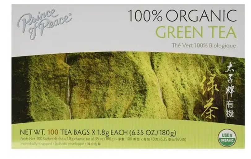 1 Box, Prince of Peace 100% Organic Green Tea, 6.35 Oz / 180g – 100 Tea Bags