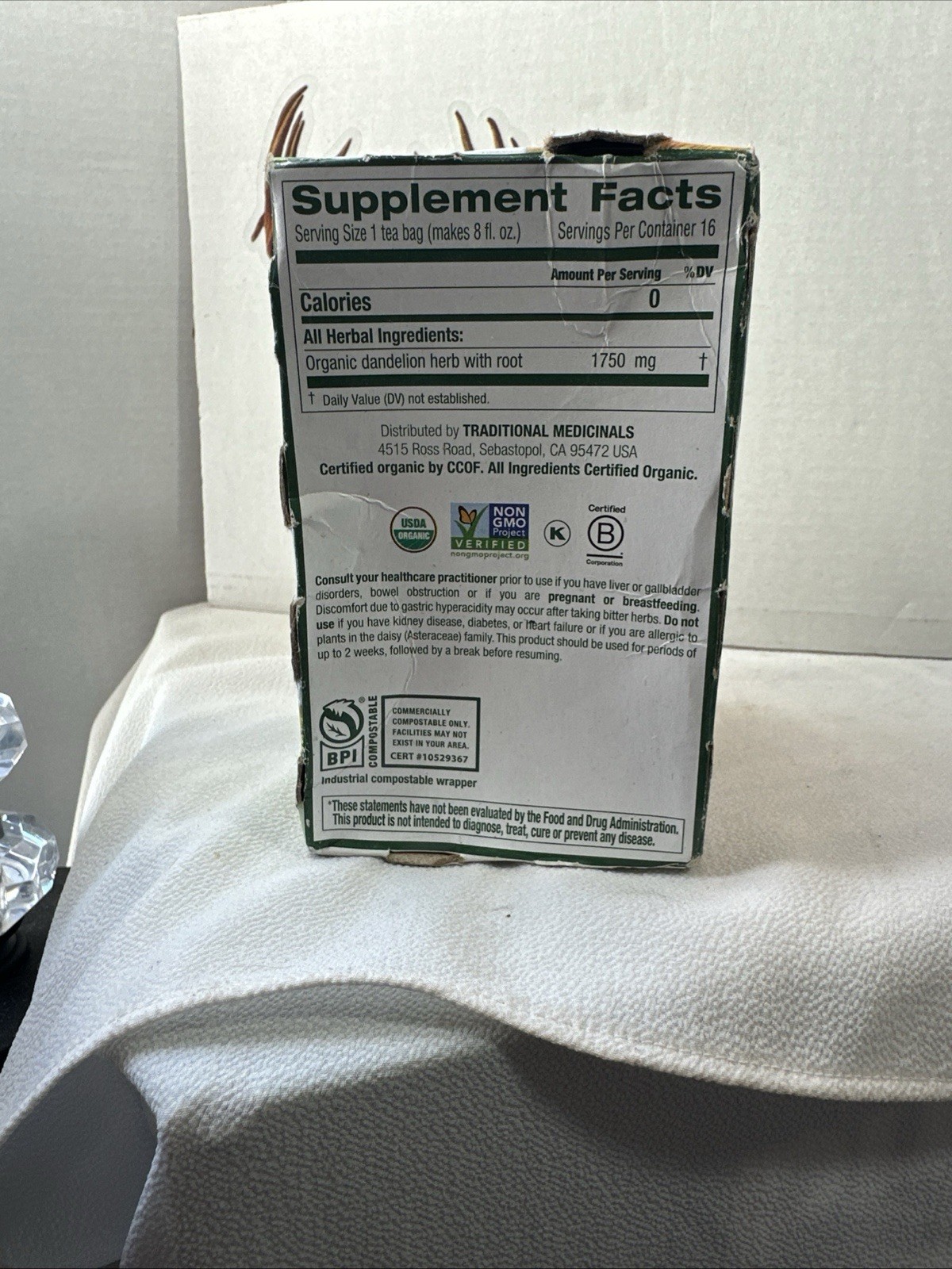 Organic Dandelion Leaf And Root Tea Caffeine Free 16 Ba Exp.11/27 FREE SHIPPING