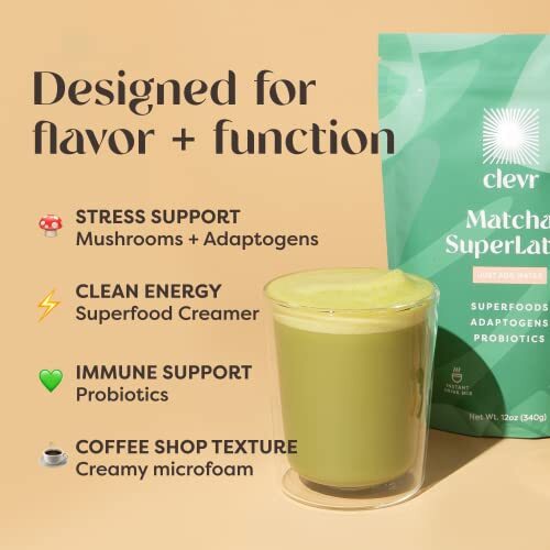 Clevr Blends Matcha Green Tea Powder Oat Milk Instant Latte Mix 100% Japanese…