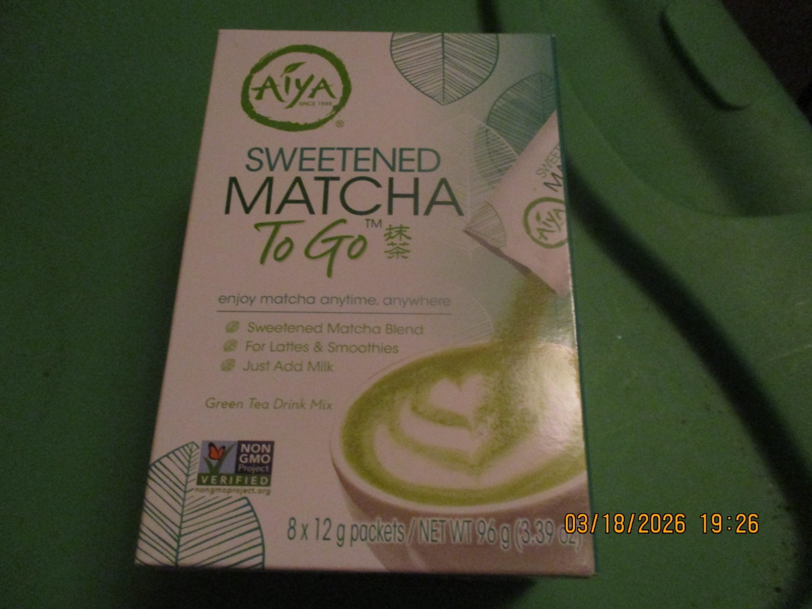Aiya Japanese Sweetened Matcha to Go Green Tea Mix (8 packets) Exp 11/18/26