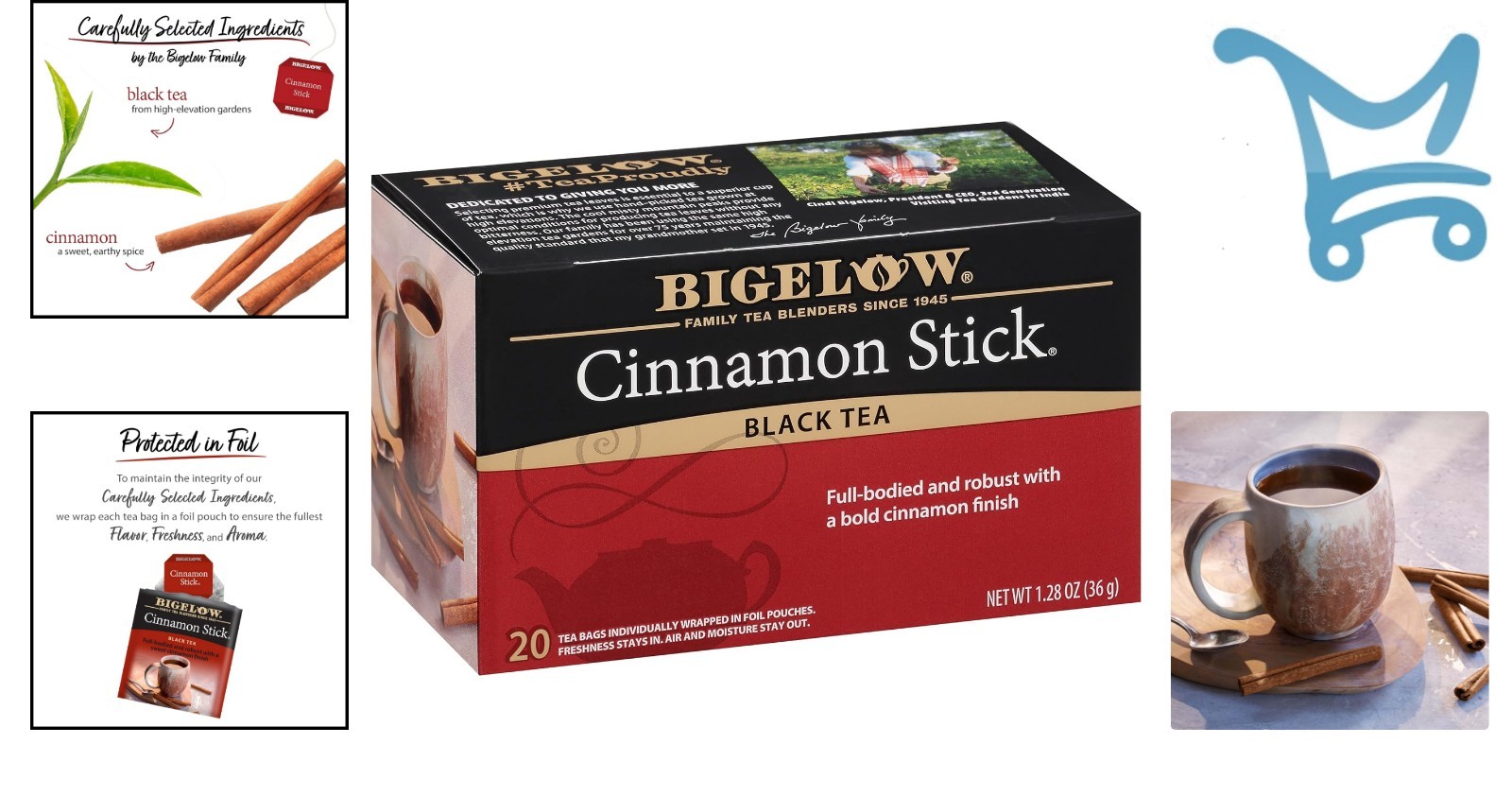 Cinnamon Stick Black Tea Bags 20 Count Pack of 6 Caffeinated Coffee Substitute