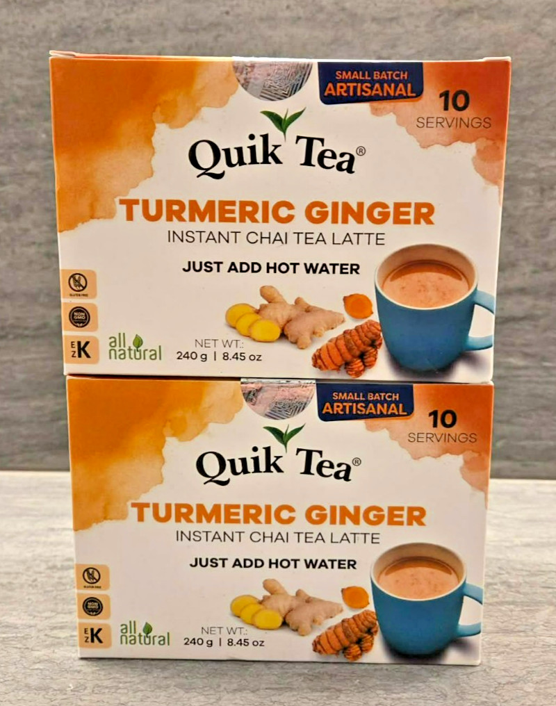 Lot of 2 Quik Tea Tumeric Ginger Instant Chai Tea Latte – 10 servings Each