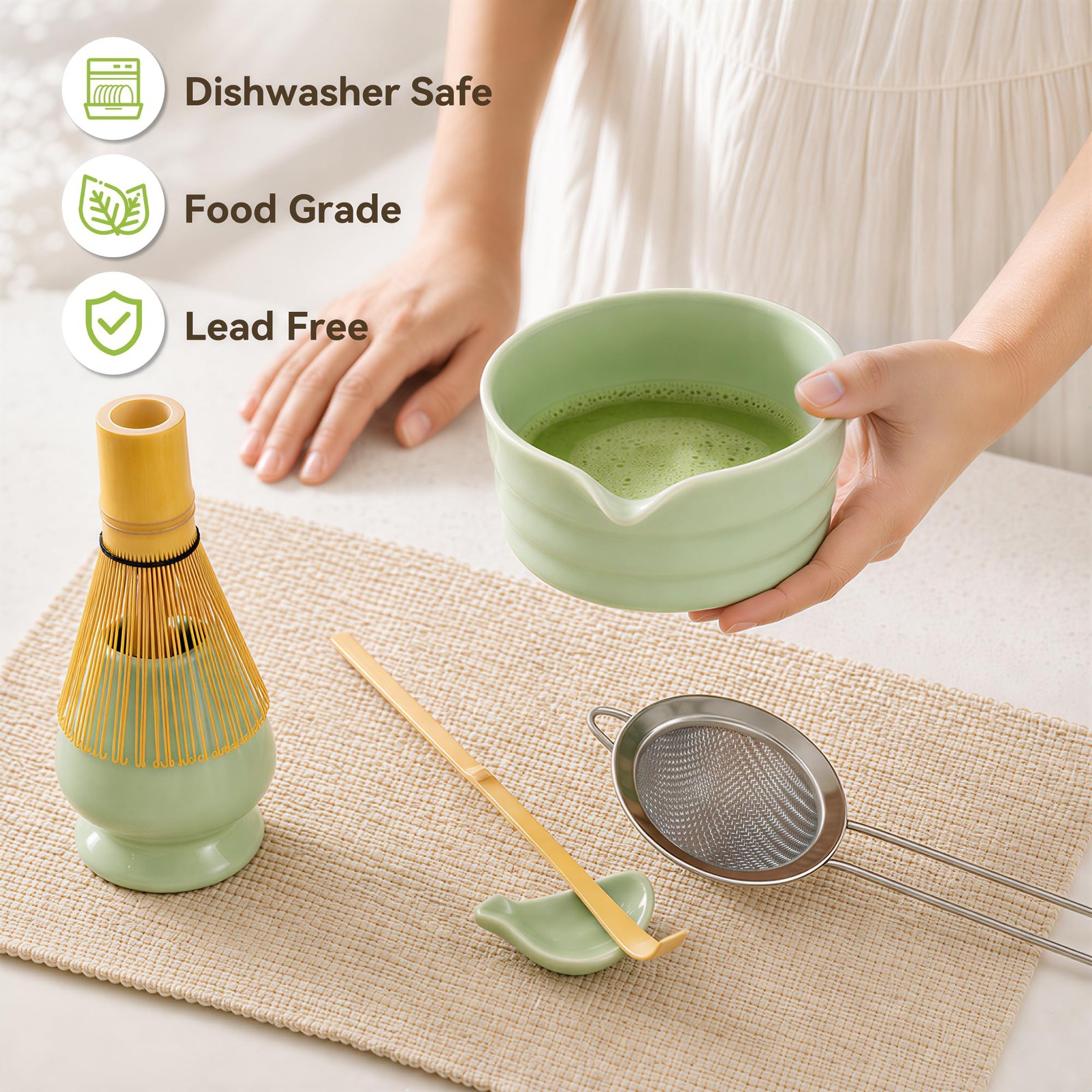 Matcha Whisk Set with Ceramic Bowl – Complete Matcha Making Kit, Bamboo Whisk…