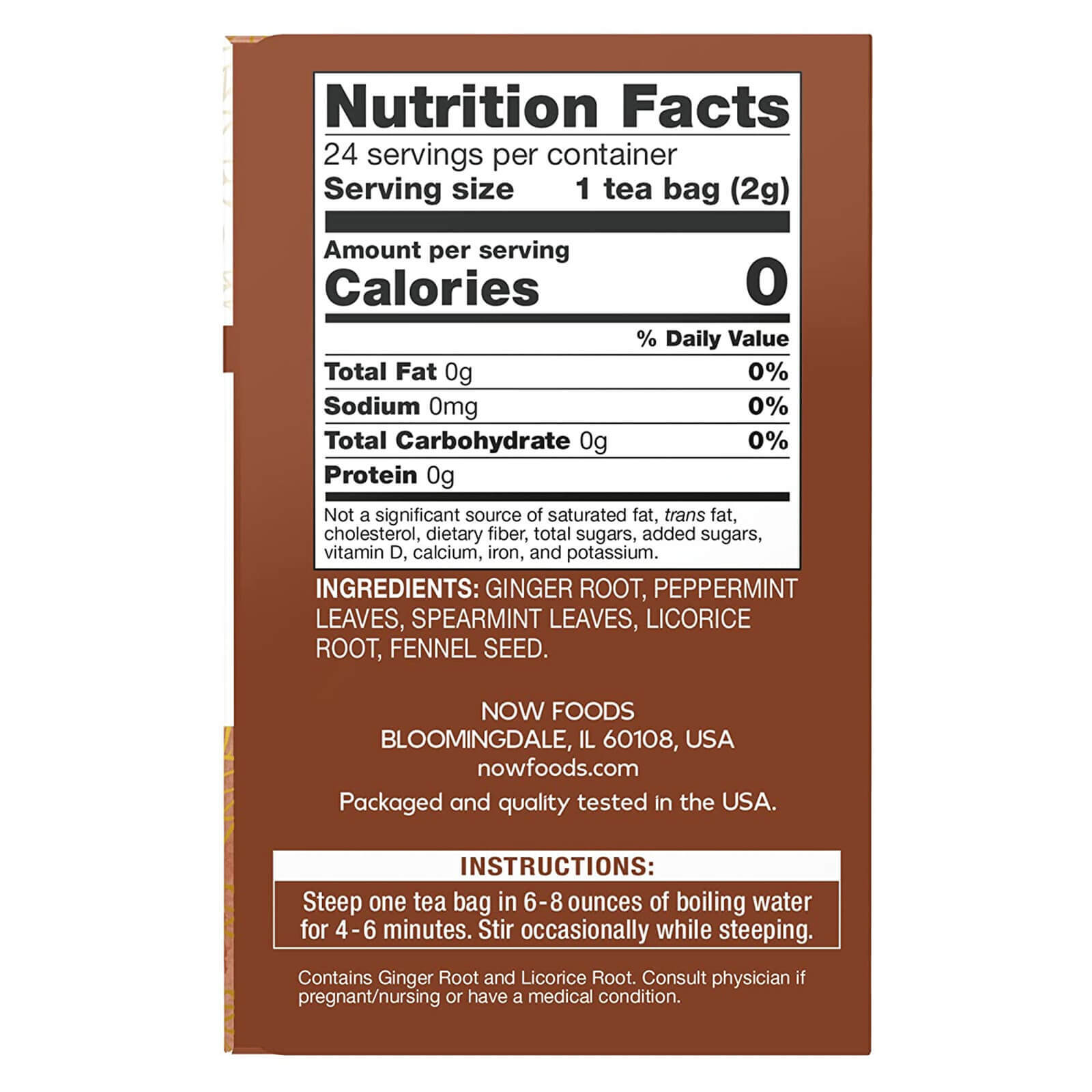 NOW FOODS Ginger Mint Comfort Tea 24 Tea Bags