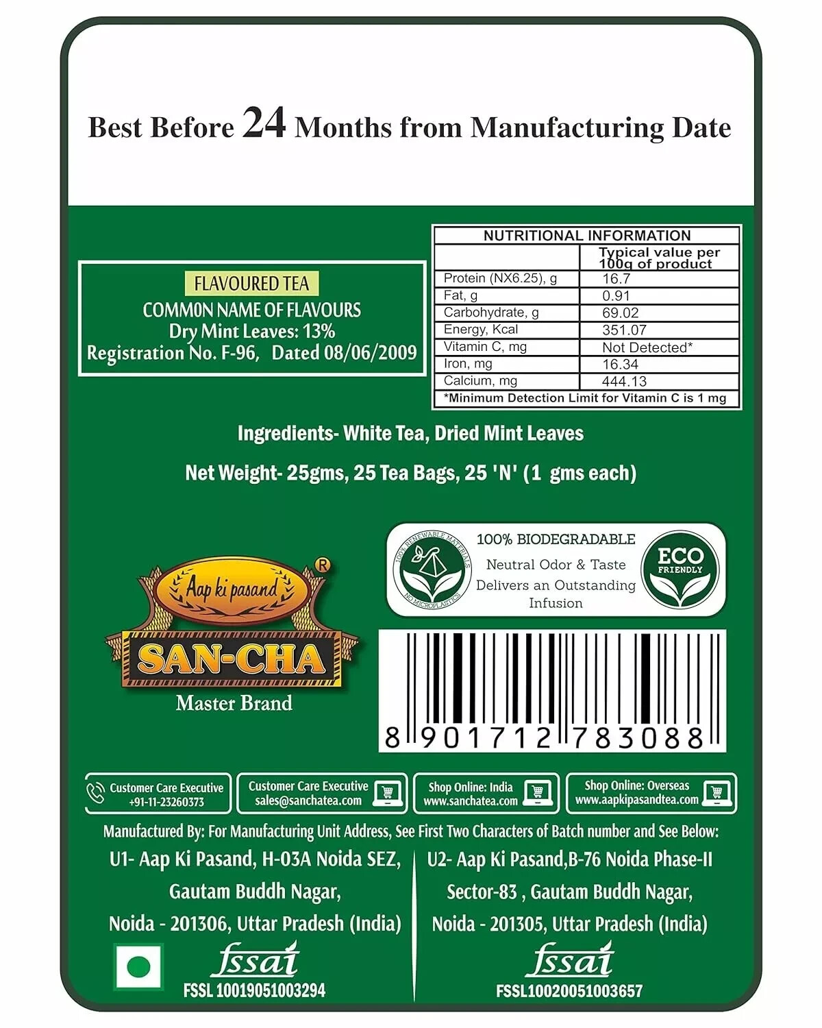 Sancha Tea Boutique, Moroccan Mint White Tea Bags for PCOS & PCOD 25 Tea Bags