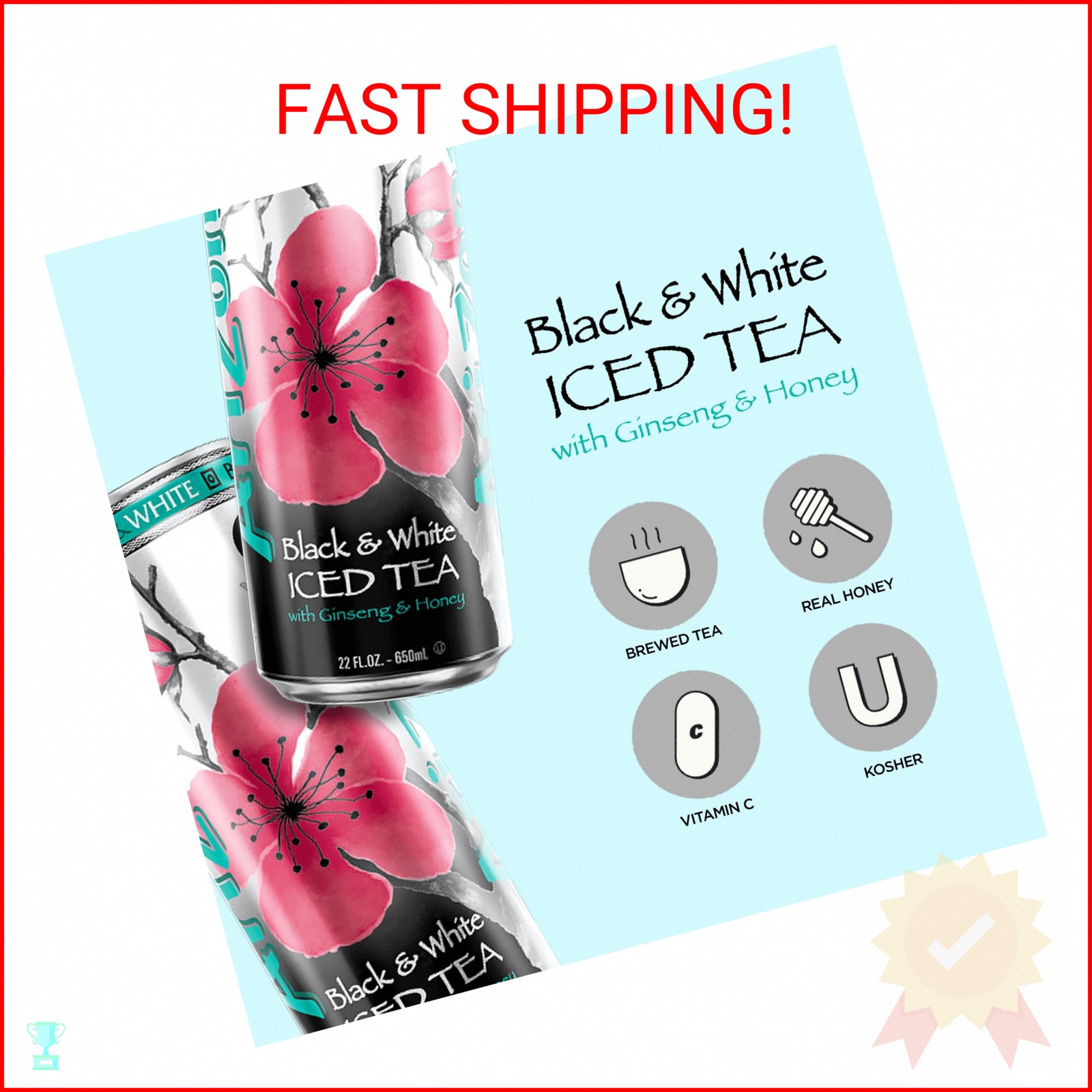 AriZona Black and White Tea – Big Can, 22 Fl Oz (Pack of 12)
