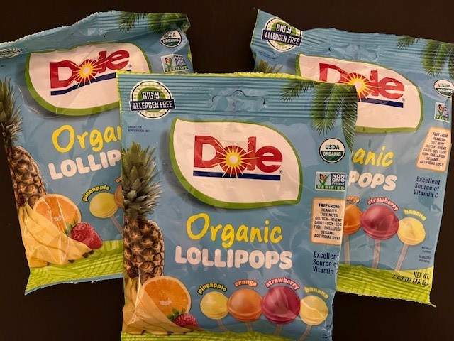 Dole Organic Lollipops 4 Assorted Flavors Kid Snack -BIG 9 ALLERGEN FREE- 3 BAGS