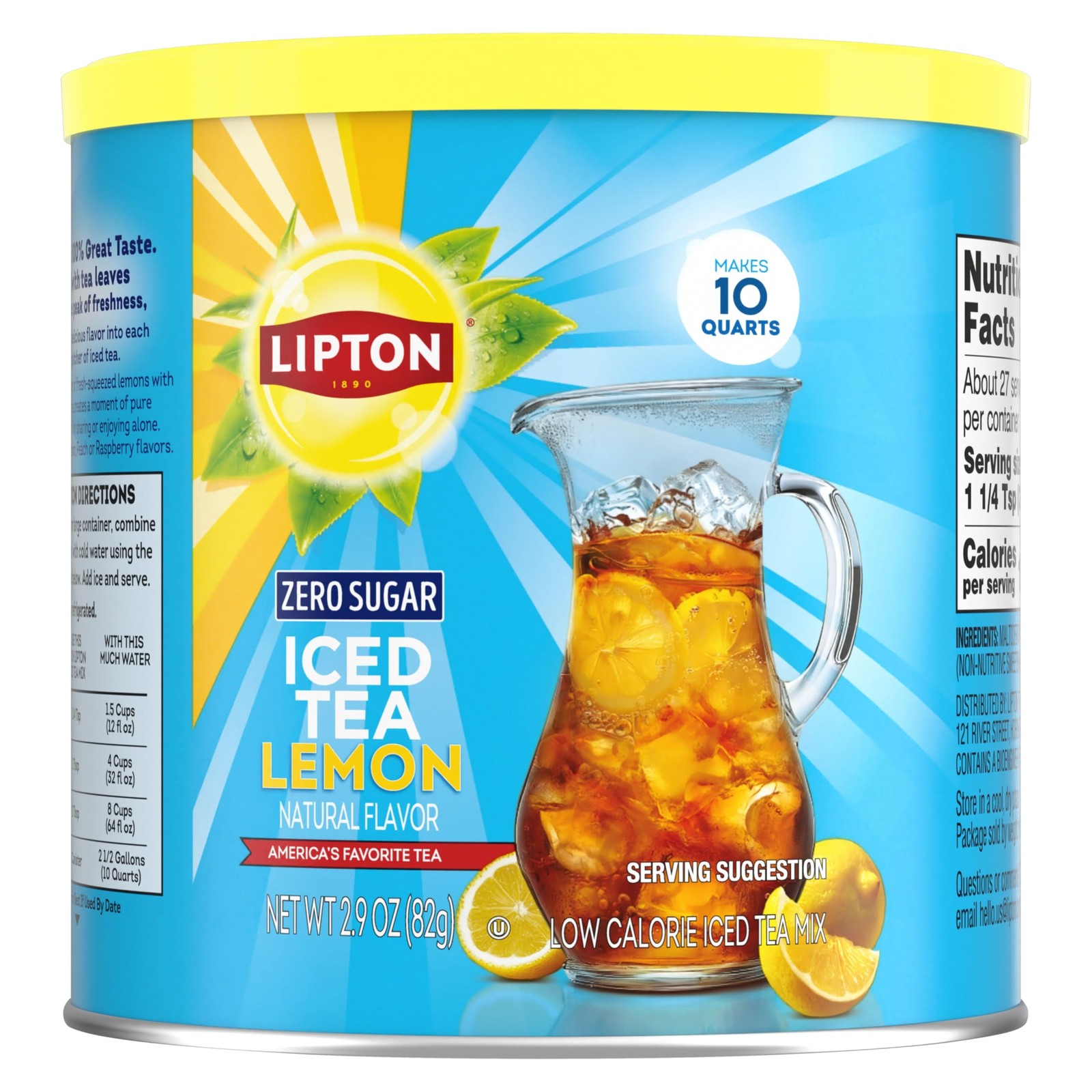 Lipton Diet Lemon Iced Tea Mix – Pack of 2, 10 Quarts 5.9 Ounce (Pack 1)