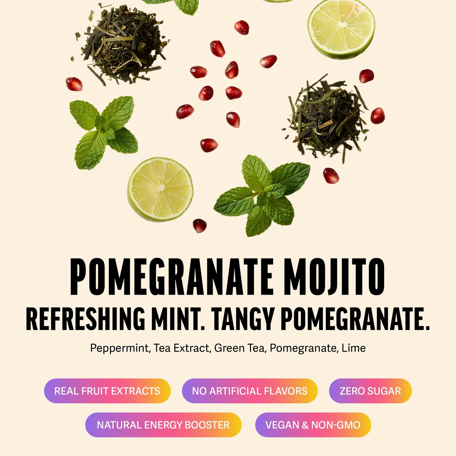 Energy Green Tea – Pomegranate Mojito High Caffeine Tea Bags for Focus & Morn…