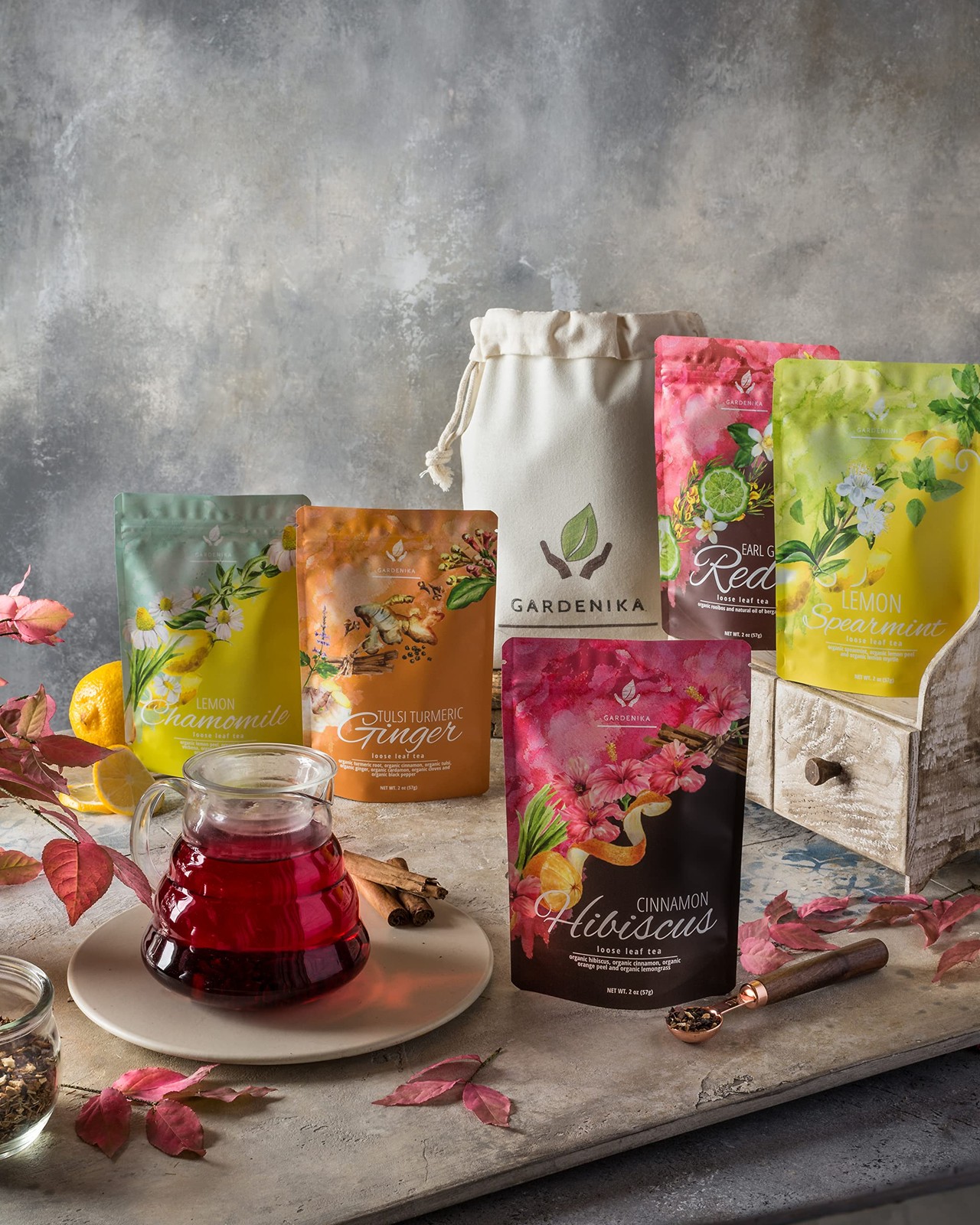Gardenika Loose Leaf Tea Set, Herbal Caffeine-Free Set – Rooibos, Spearmint, …