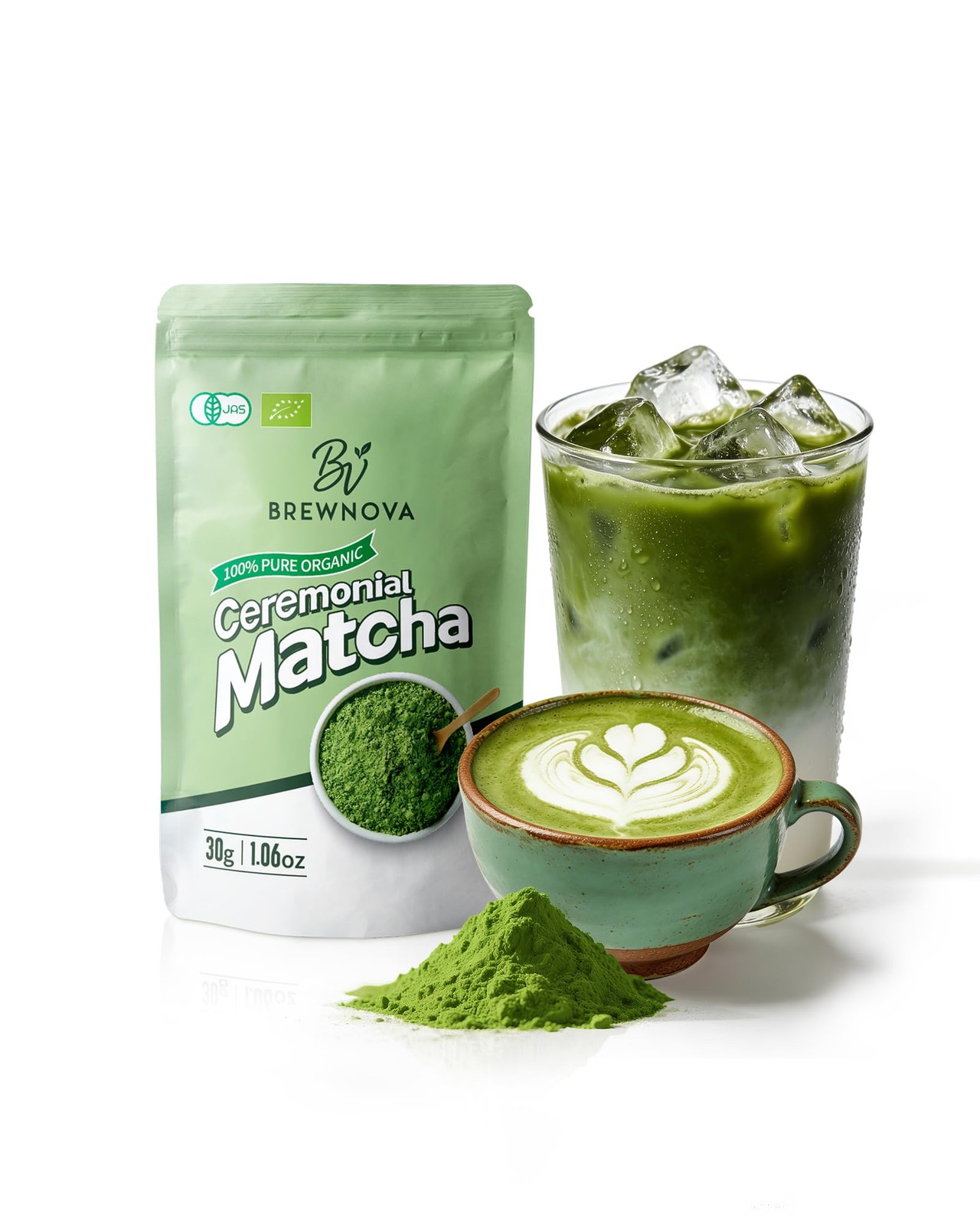Brewnova Ceremonial Grade Matcha Powder – Premium Organic Shade-Grown Stone-M…