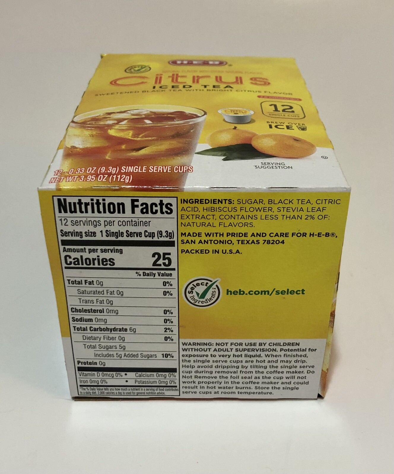 (1) Box HEB K-Cup Pods Citrus Iced Tea 12 Cups Per Box Keurig 2.0 H-E-B Texas