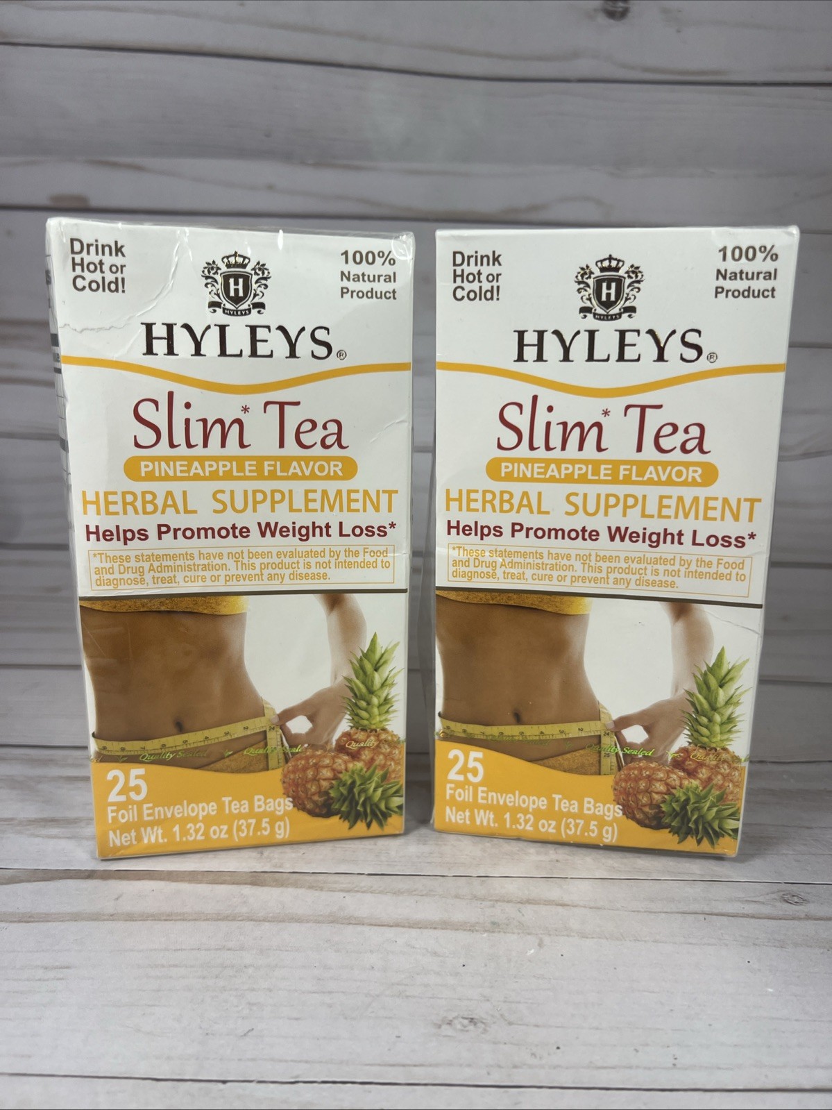 Hyleys Slim Tea Pineapple Flavor 25 Tea Bags Help Promote Weight Loss 2pk 2/27