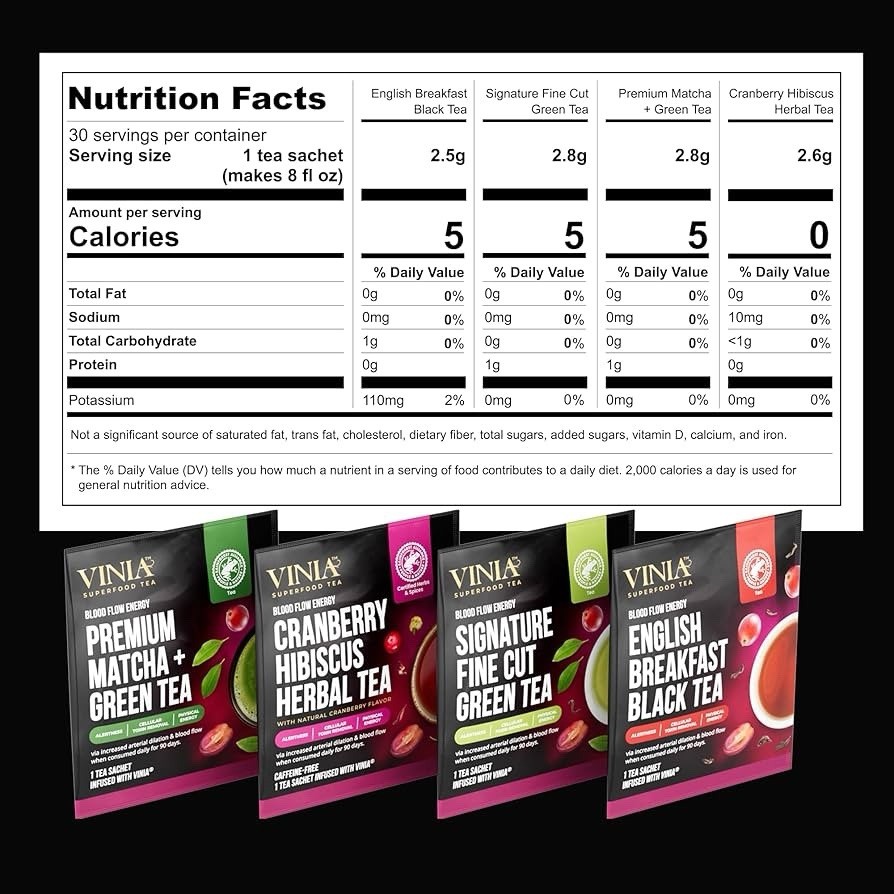 VINIA Tea Sampler, 4 Flavor Variety Pack. Made with organic Teas