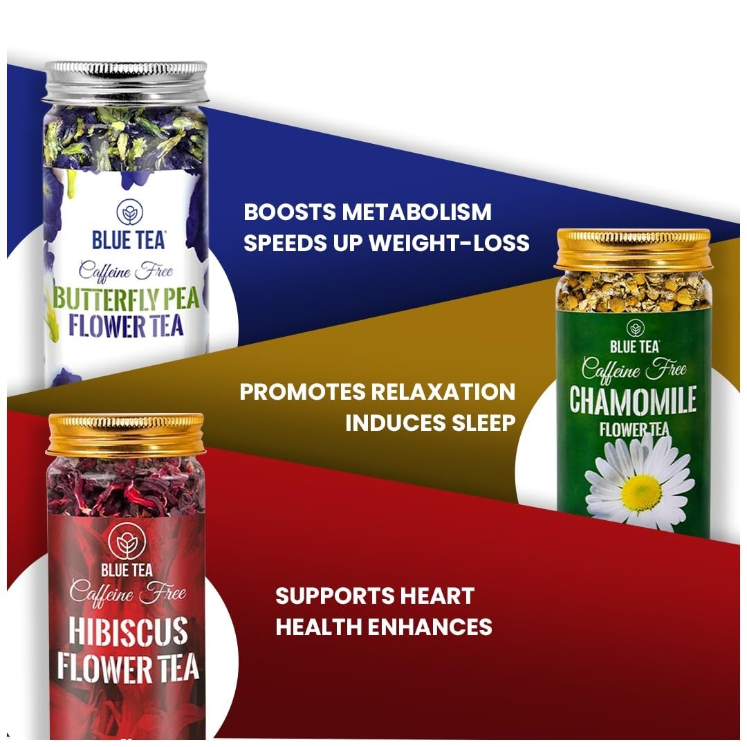 BLUE TEA 3 in 1 Herbal Tea Combo | Butterfly Pea Hibiscus Chamomile Tea