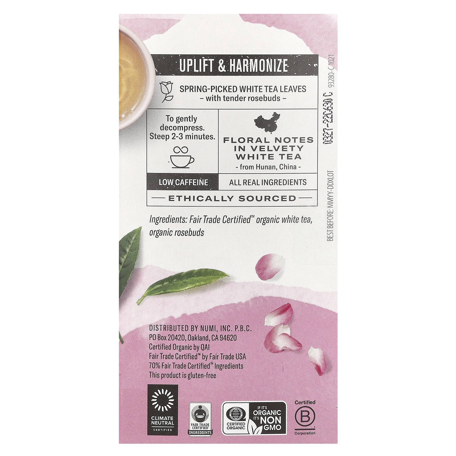 Organic White Tea, White Rose, 16 Non-GMO Tea Bags, 1.13 oz (32 g)