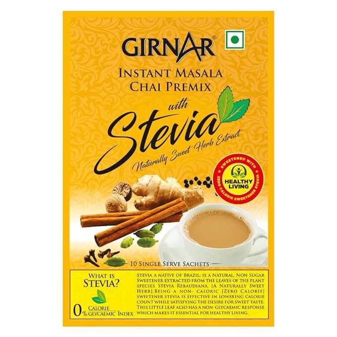 Girnar Instant Masala Chai Premix With Stevia Black Tea Granules-10 Sachets,90 G