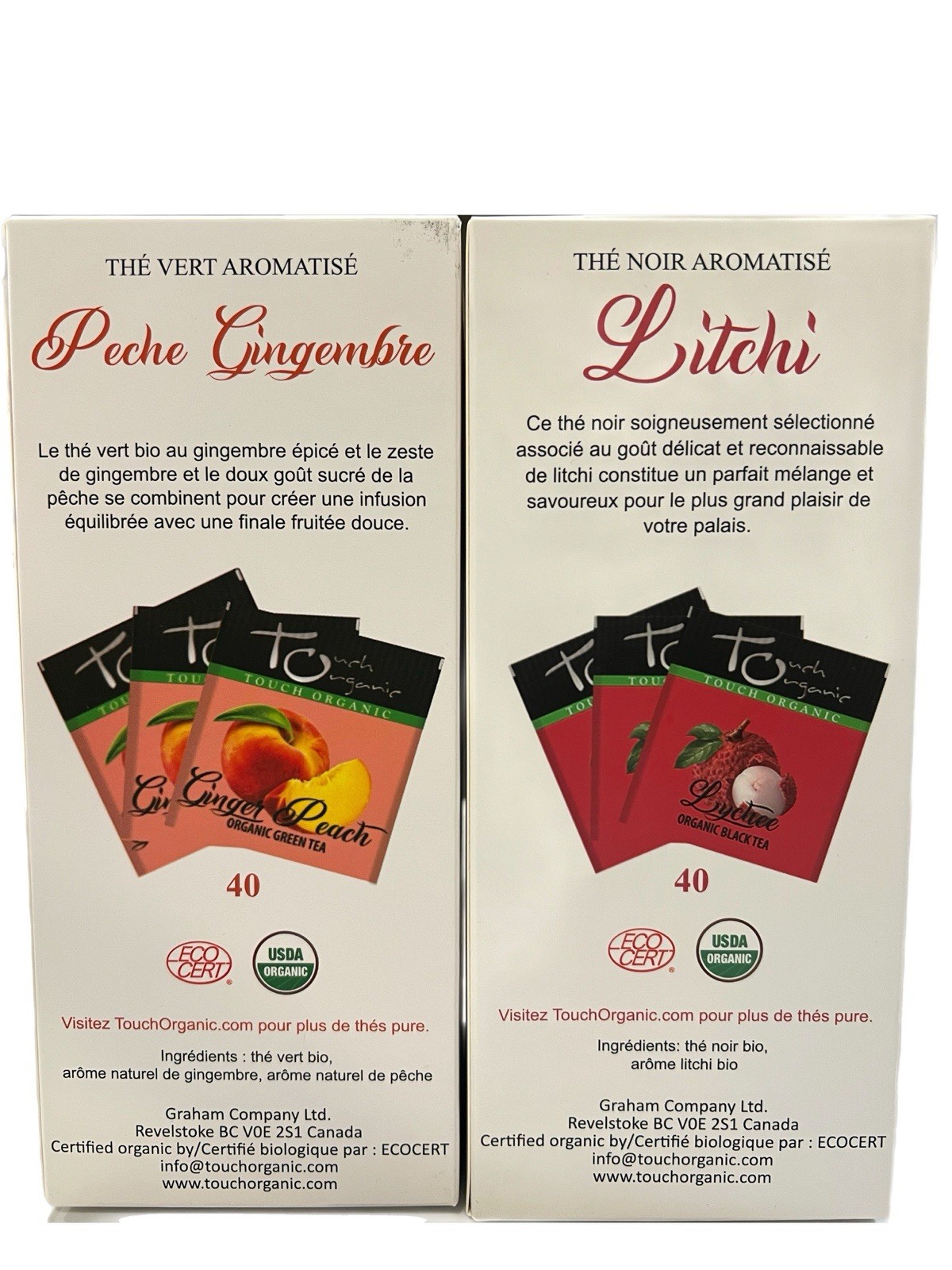 Touch Organic Tea Bundle Ginger Peach Green & Lychee Black 40 Bags Each