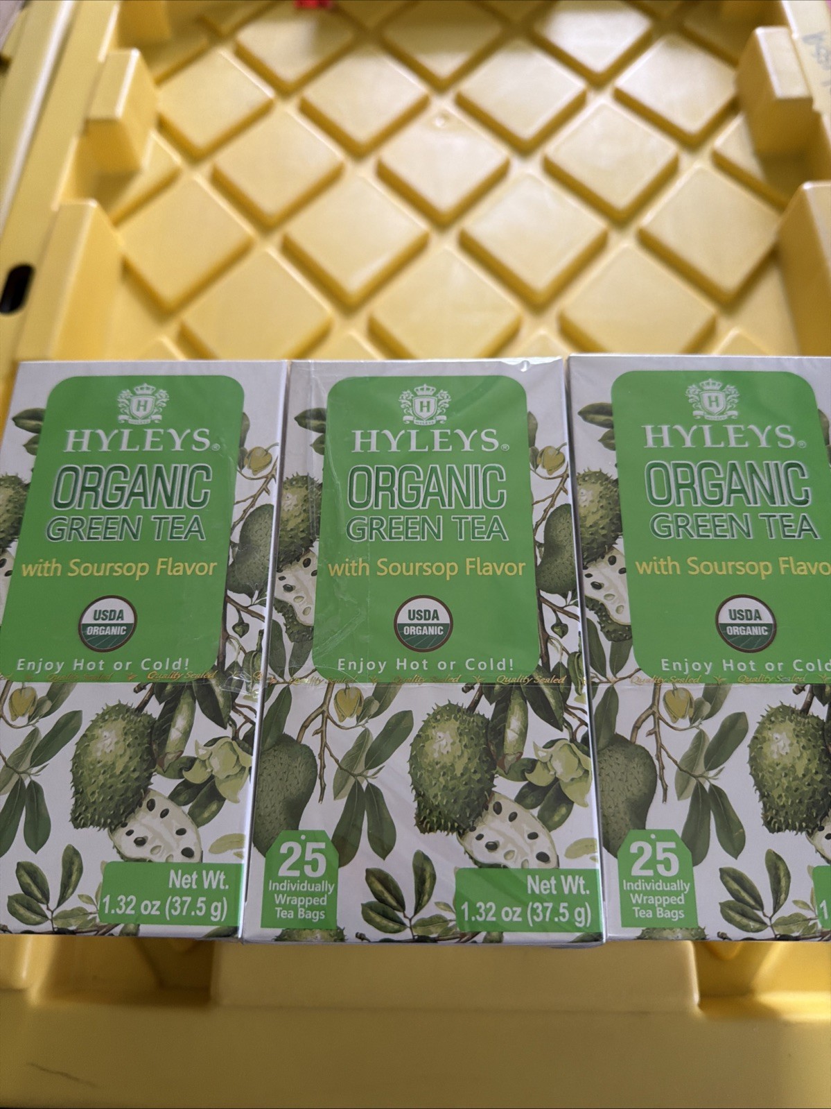 6 Hyleys Organic Green Tea Soursop Flavor – 25 Tea Bags Each= 150 Bags Hot/Cold