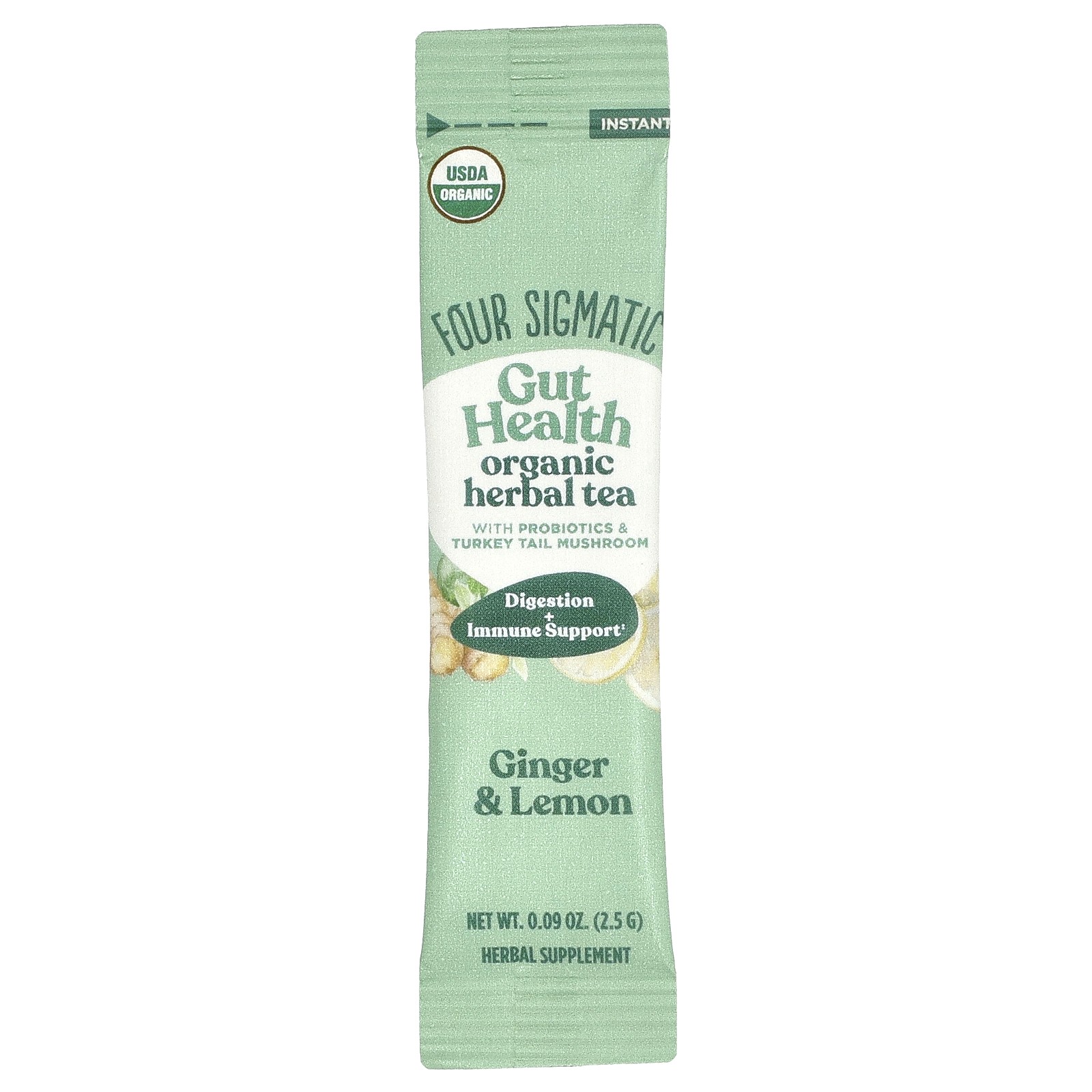 Gut Health, Organic Herbal Tea With Probiotics & Turkey Tail Mushroom, Ginger &