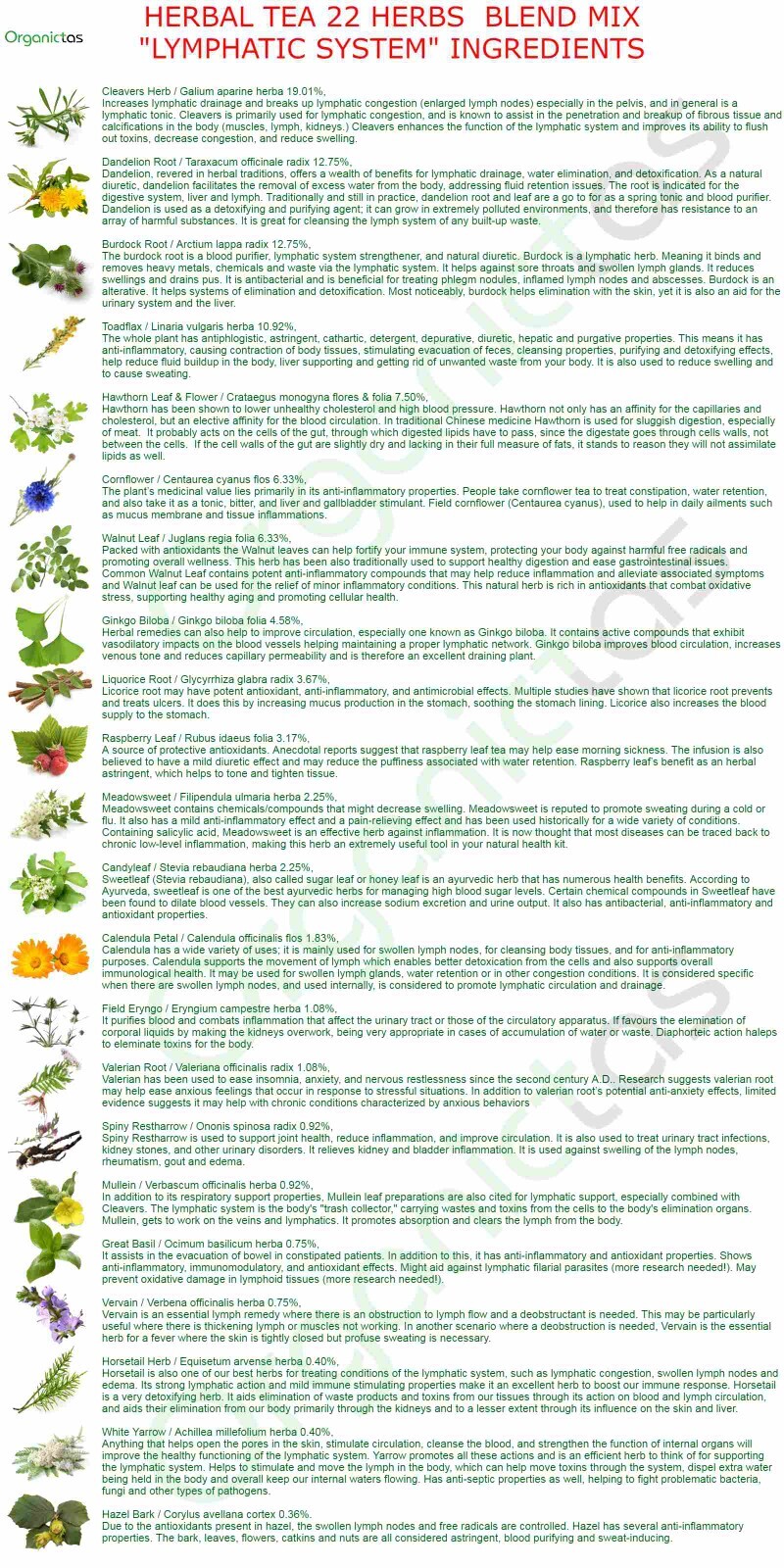 22 LYMPHATIC HERBS TEA Blend – Natural LYMPH CLEANSE – LYMPHATIC VESSELS Support