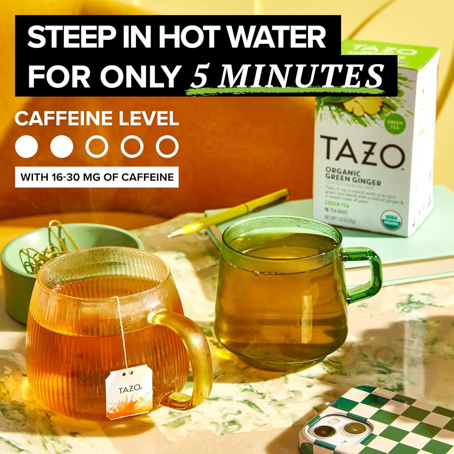 TAZO Organic Green Tea, Green Ginger, 96 Total Tea Bags (16ct – Pack of 6)