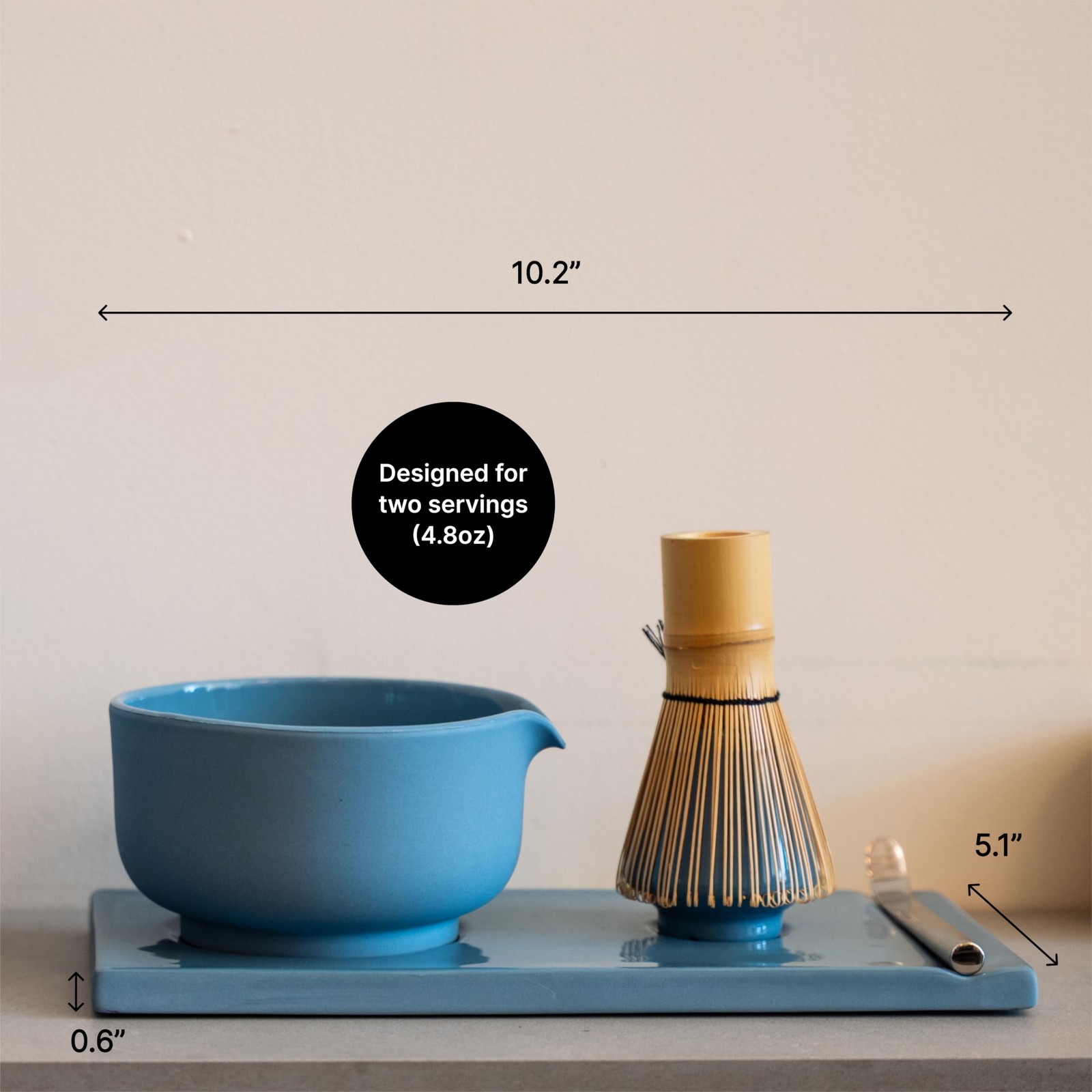 Complete Matcha Tea Set with Bowl, Whisk, Spoon & Tray – Matte White